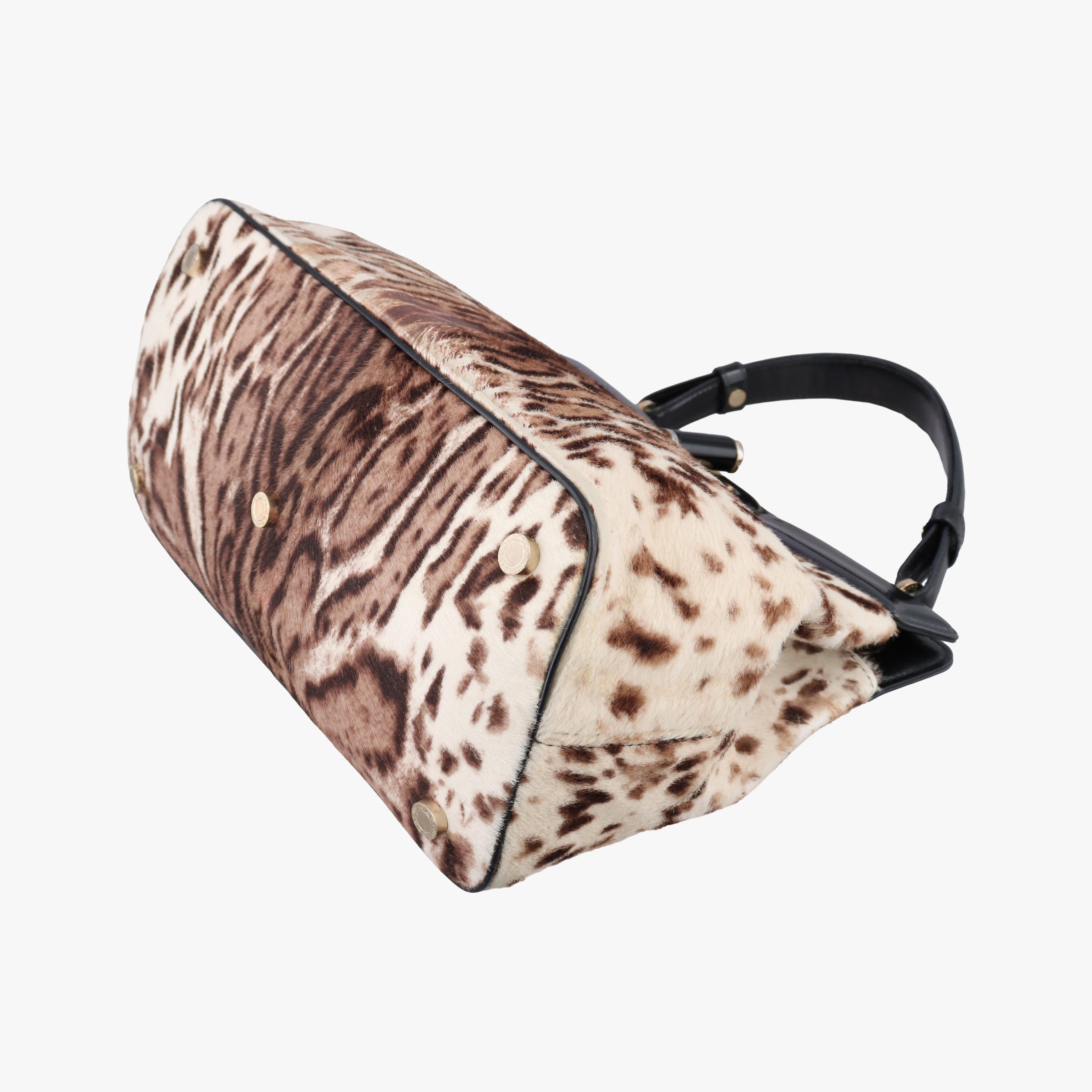 Pre-owned Bvlgari Leopard Print Brown Leather× Fur  shoulderbag | stylenewstar