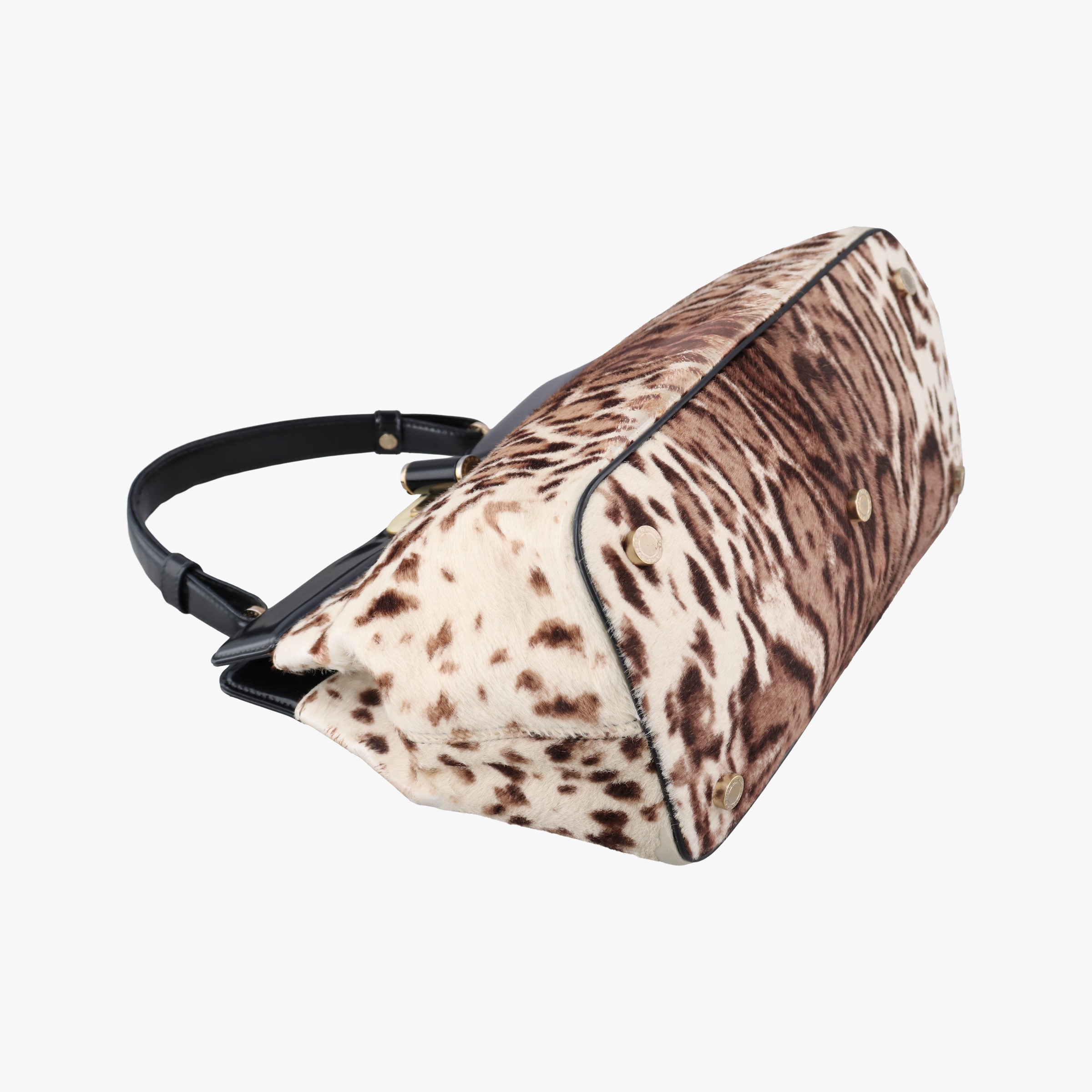 Pre-owned Bvlgari Leopard Print Brown Leather× Fur  shoulderbag | stylenewstar