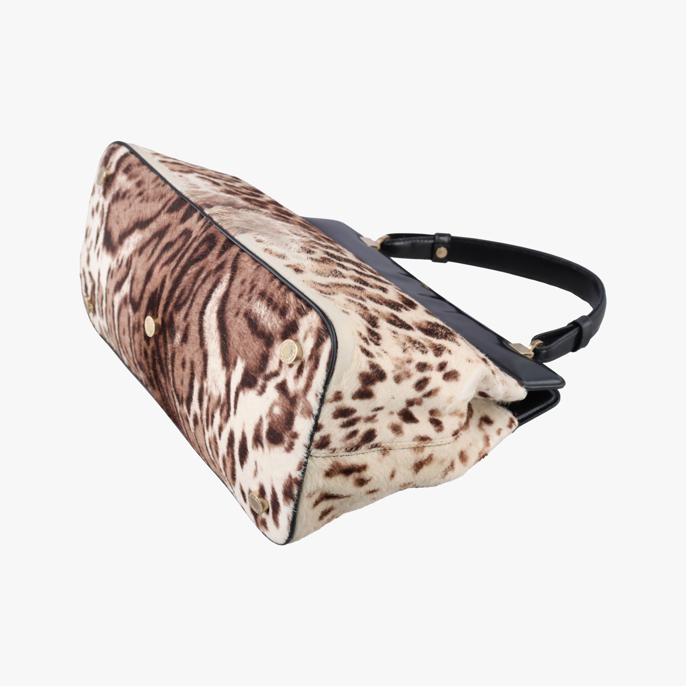 Pre-owned Bvlgari Leopard Print Brown Leather× Fur  shoulderbag | stylenewstar