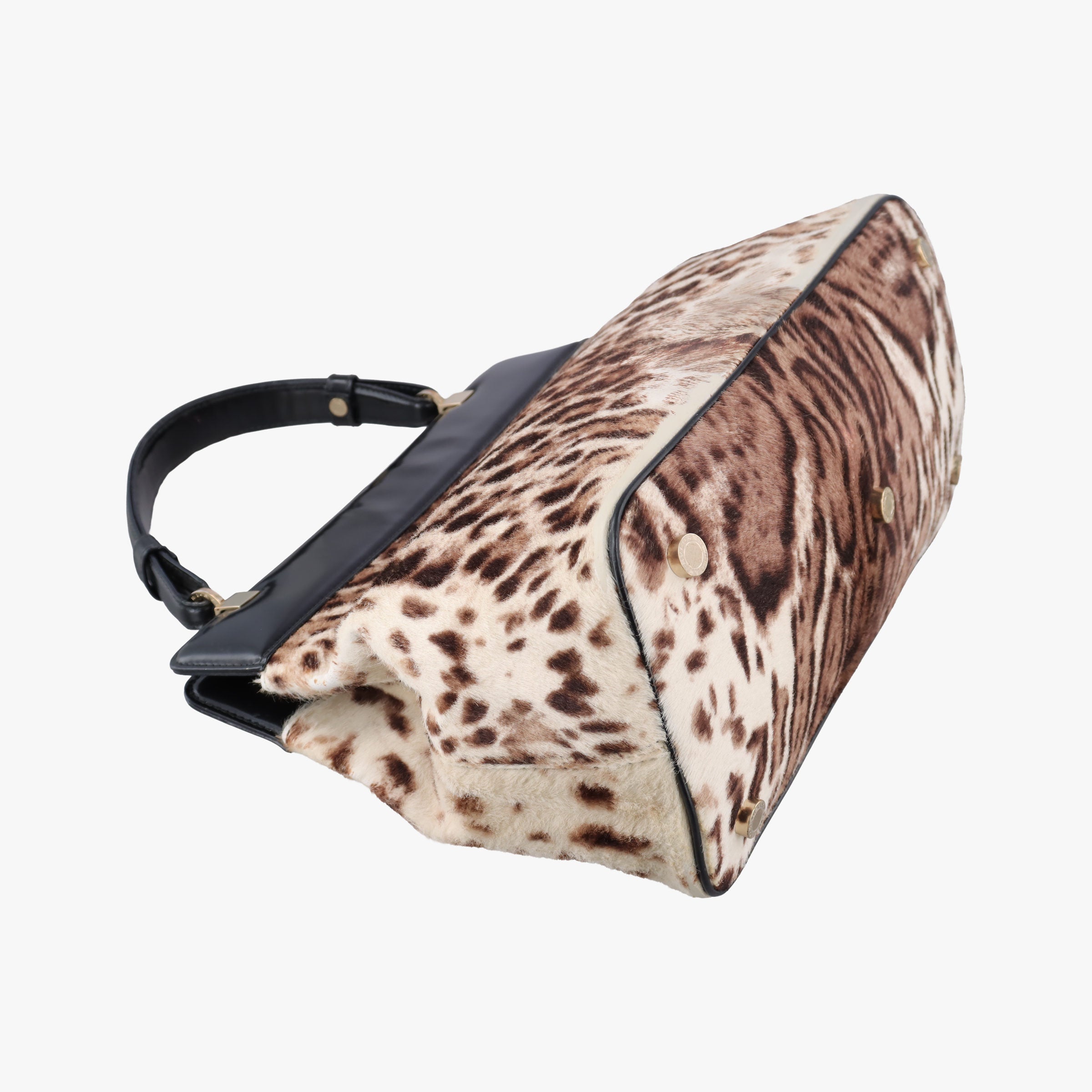 Pre-owned Bvlgari Leopard Print Brown Leather× Fur  shoulderbag | stylenewstar
