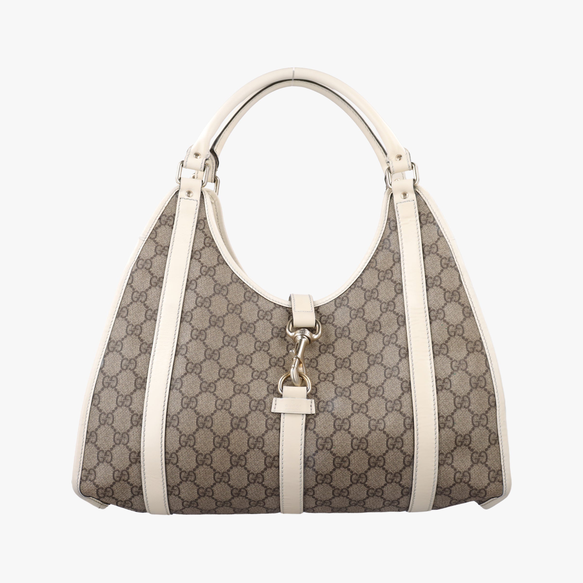 Pre-owned Gucci Jackie Brown×White PVC coated canvas×Leather 203494 handbag | stylenewstar