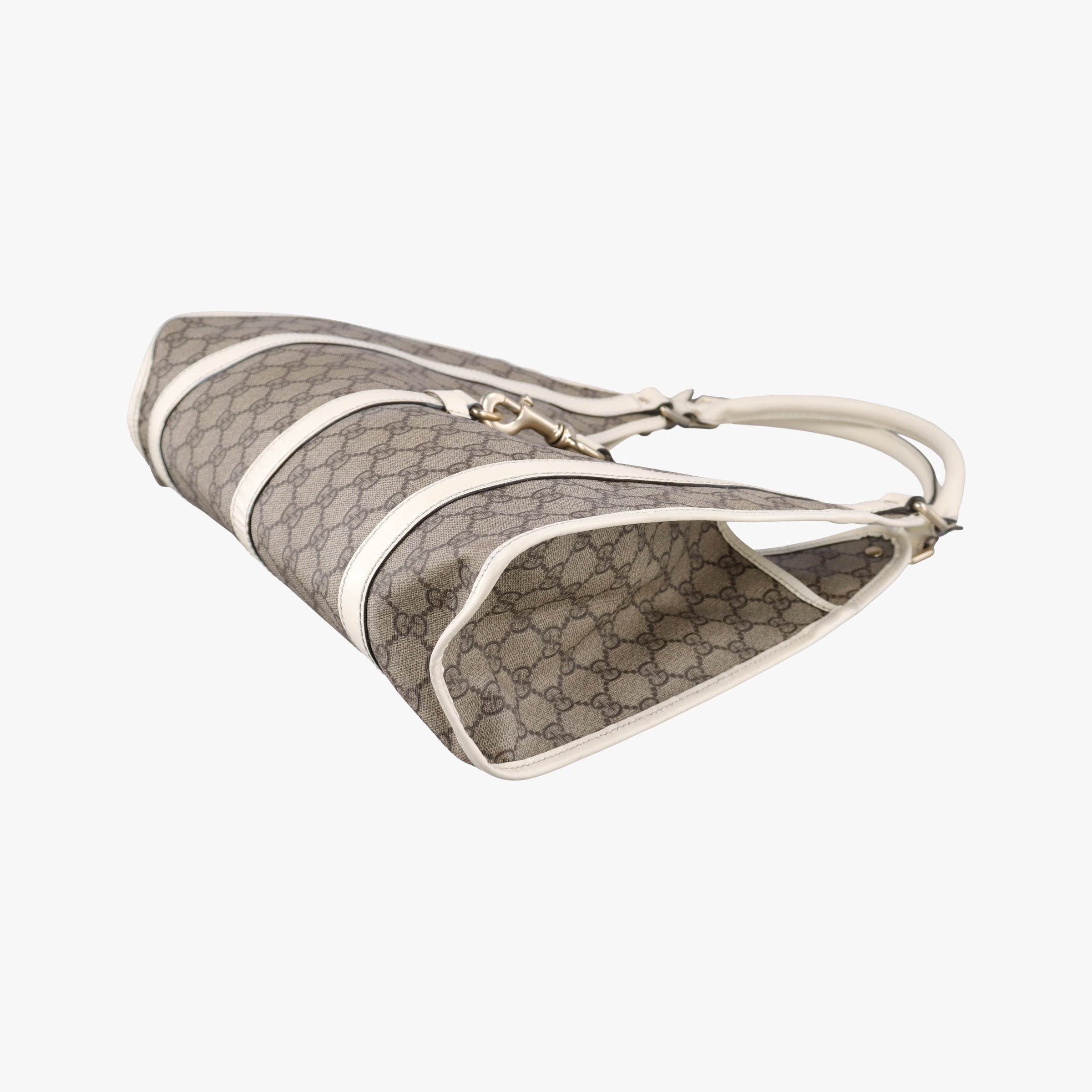 Pre-owned Gucci Jackie Brown×White PVC coated canvas×Leather 203494 handbag | stylenewstar