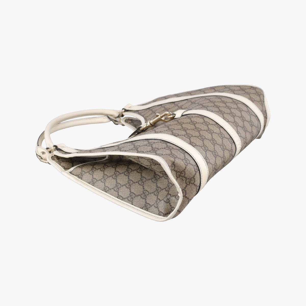 Pre-owned Gucci Jackie Brown×White PVC coated canvas×Leather 203494 handbag | stylenewstar