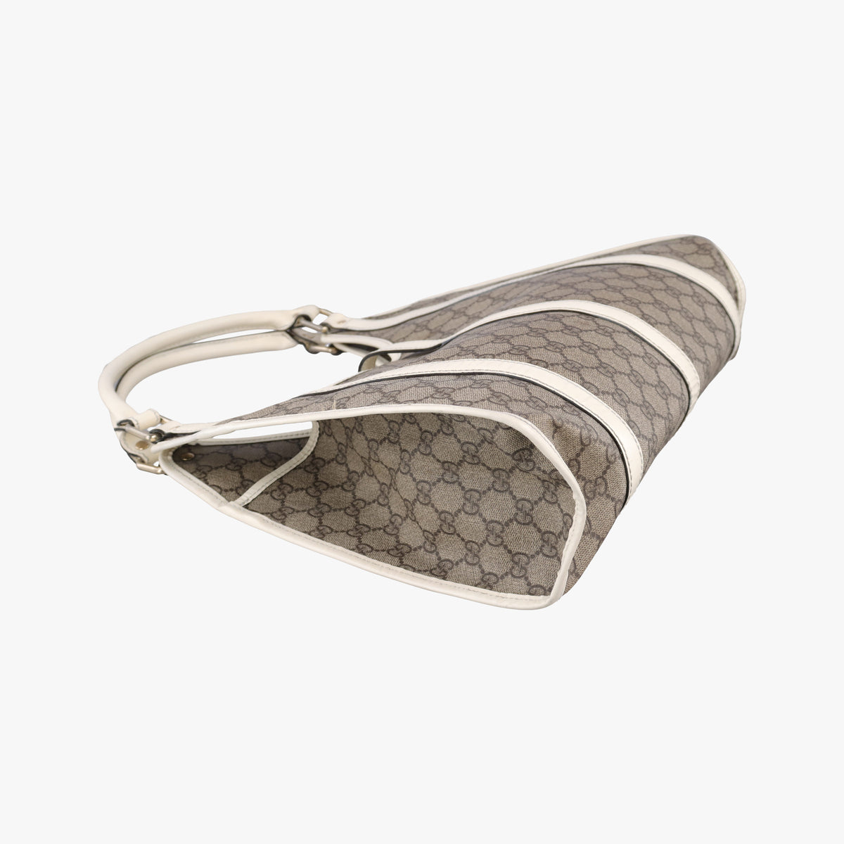 Pre-owned Gucci Jackie Brown×White PVC coated canvas×Leather 203494 handbag | stylenewstar