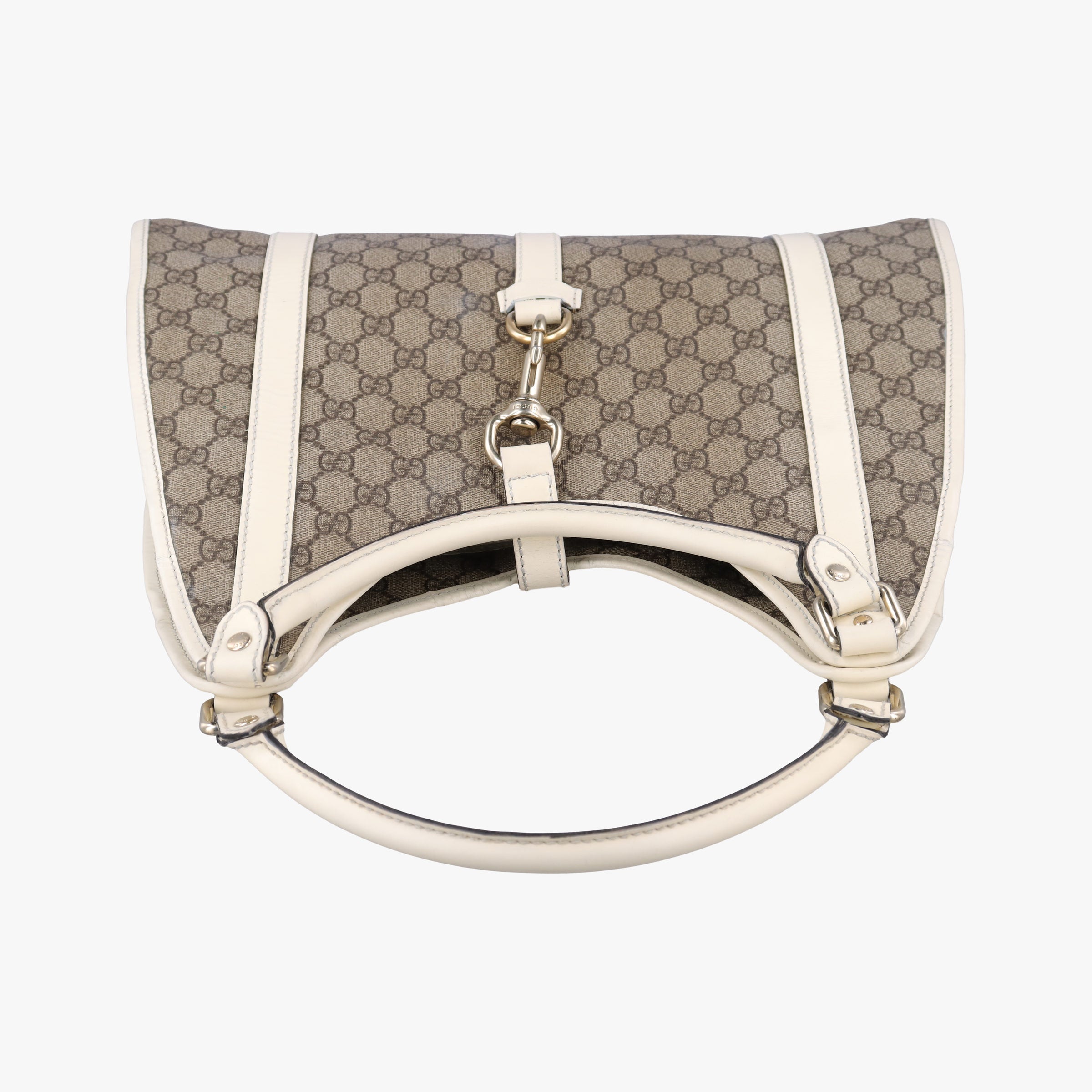 Pre-owned Gucci Jackie Brown×White PVC coated canvas×Leather 203494 handbag | stylenewstar