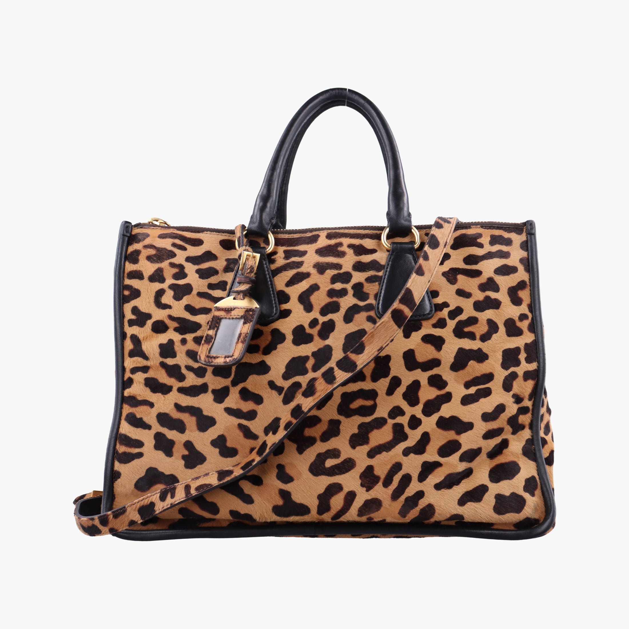 Pre-owned Prada Leopard Print beige×Multicolour ponyhair×leather  handbag | stylenewstar