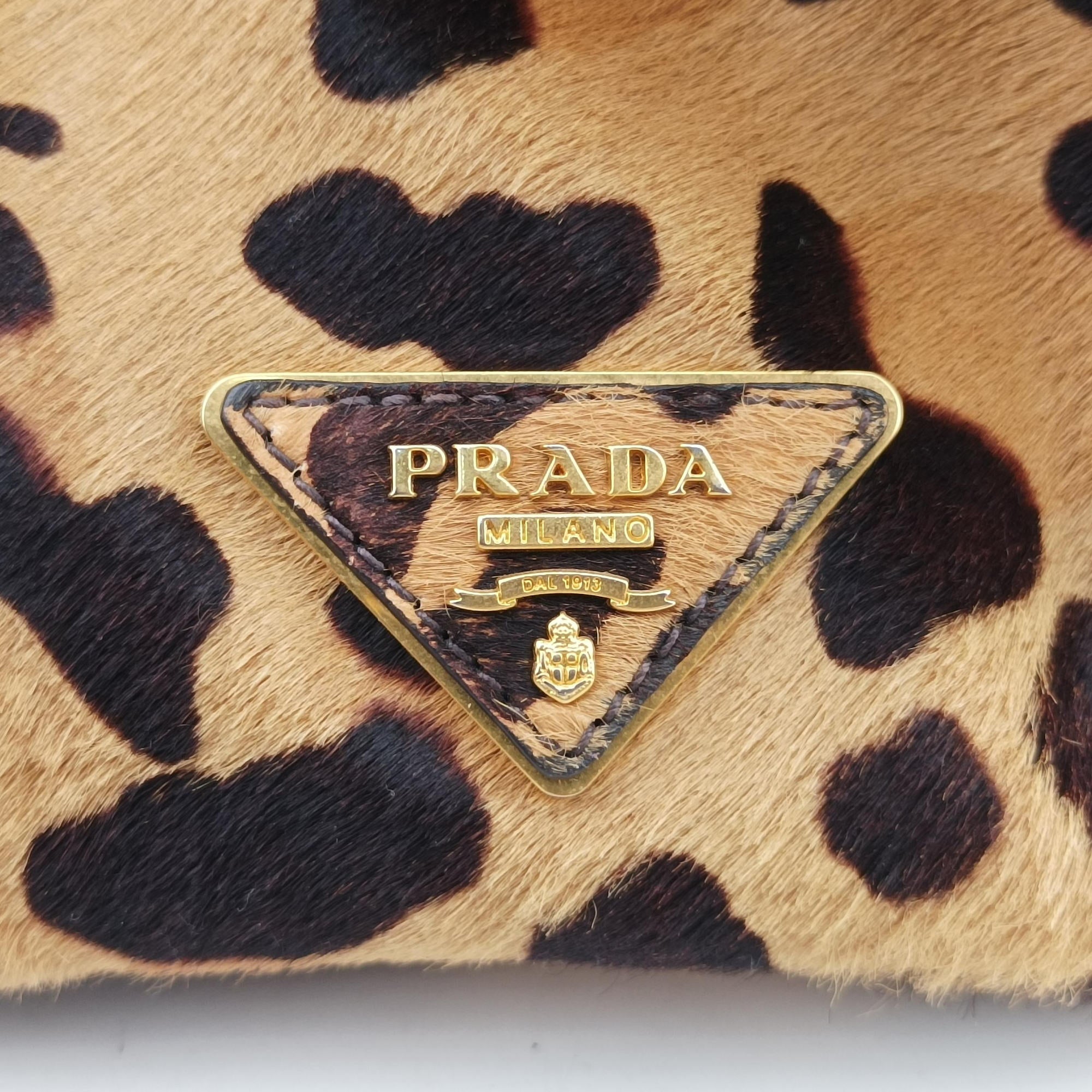 Pre-owned Prada Leopard Print beige×Multicolour ponyhair×leather  handbag | stylenewstar