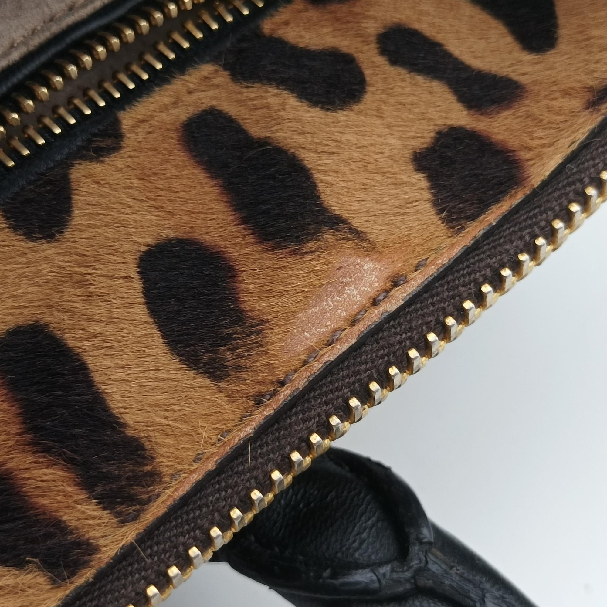 Pre-owned Prada Leopard Print beige×Multicolour ponyhair×leather  handbag | stylenewstar