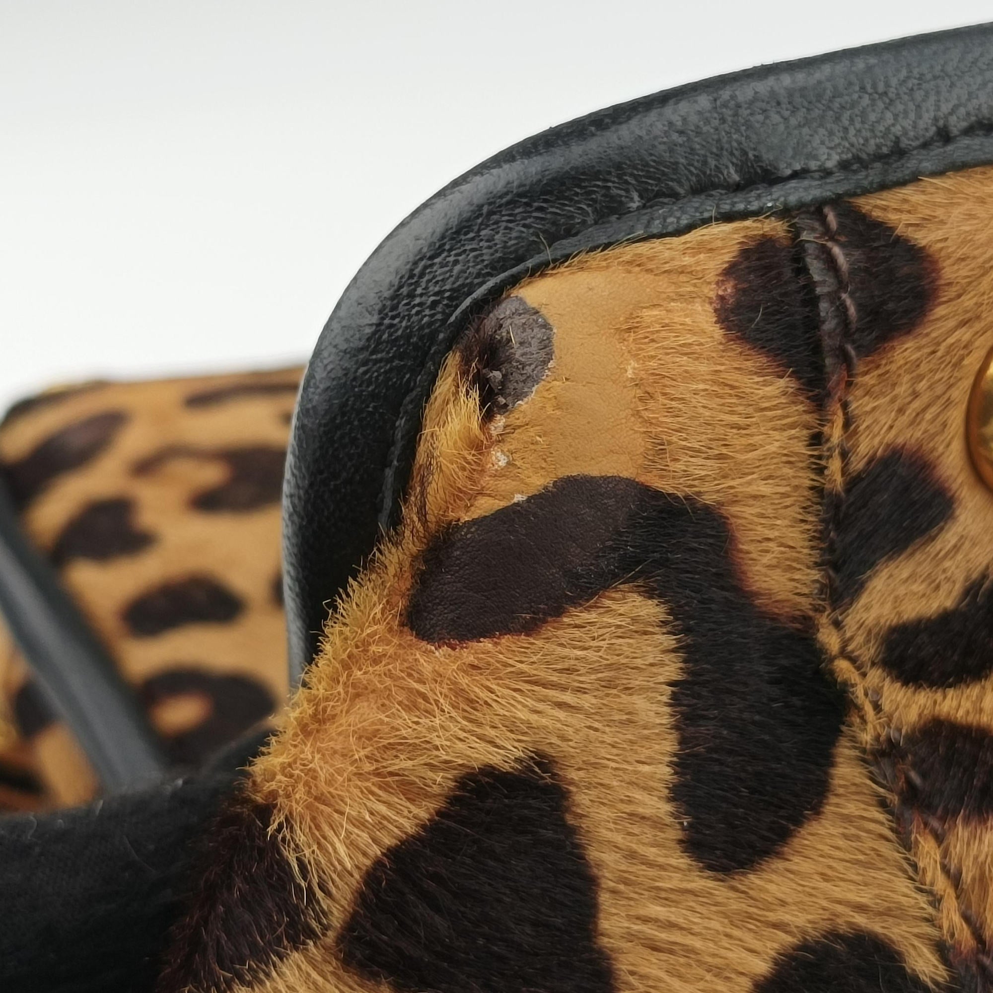 Pre-owned Prada Leopard Print beige×Multicolour ponyhair×leather  handbag | stylenewstar