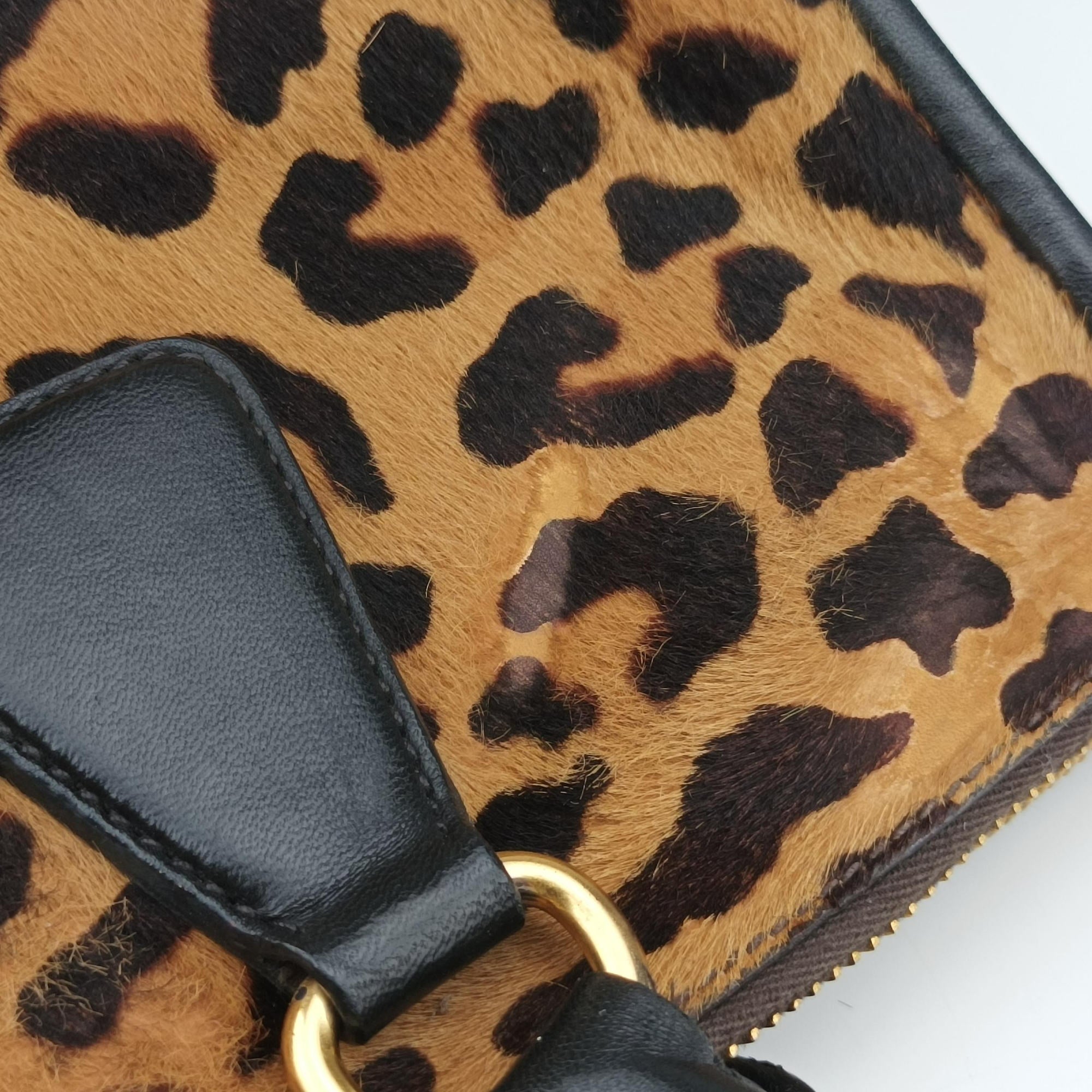 Pre-owned Prada Leopard Print beige×Multicolour ponyhair×leather  handbag | stylenewstar