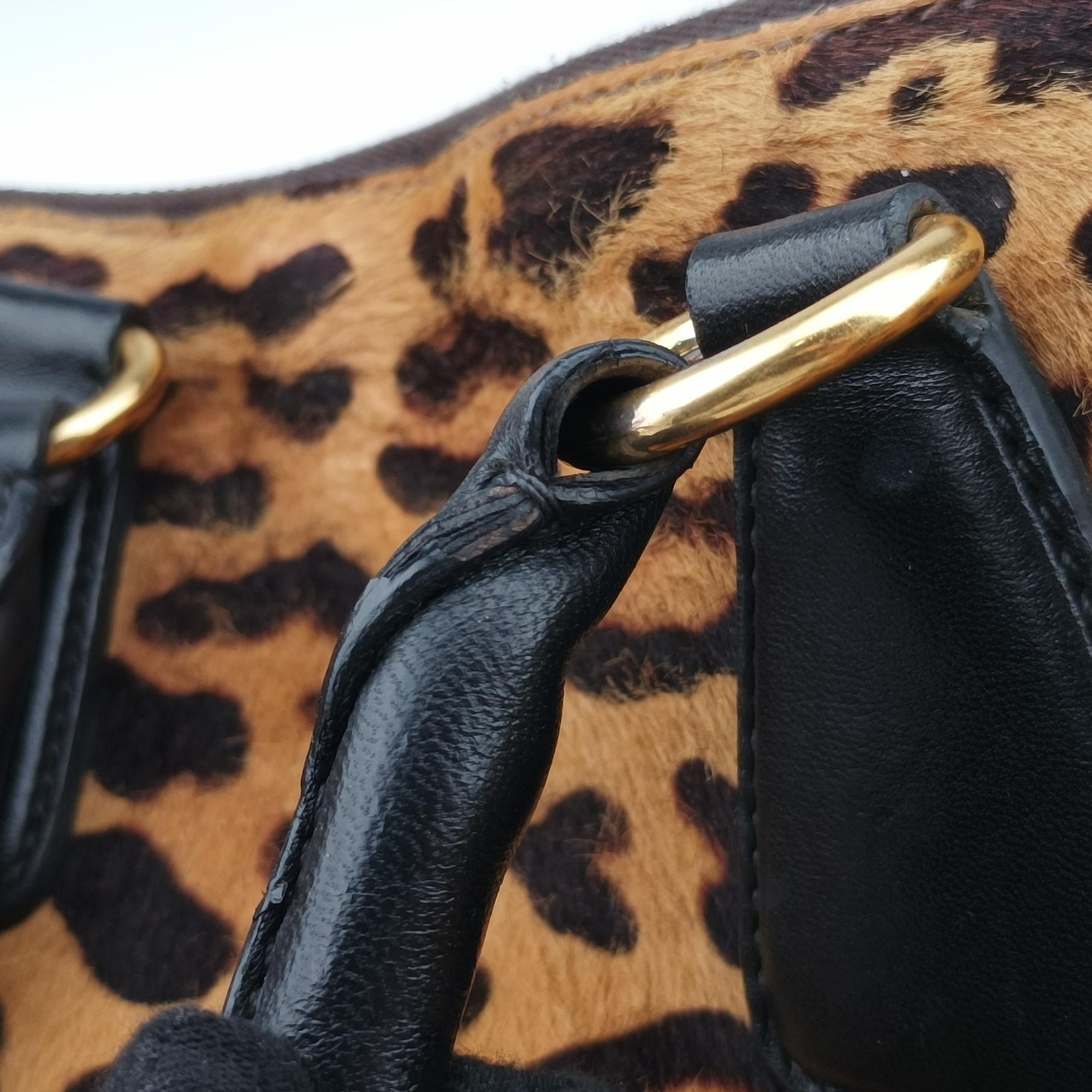 Pre-owned Prada Leopard Print beige×Multicolour ponyhair×leather  handbag | stylenewstar