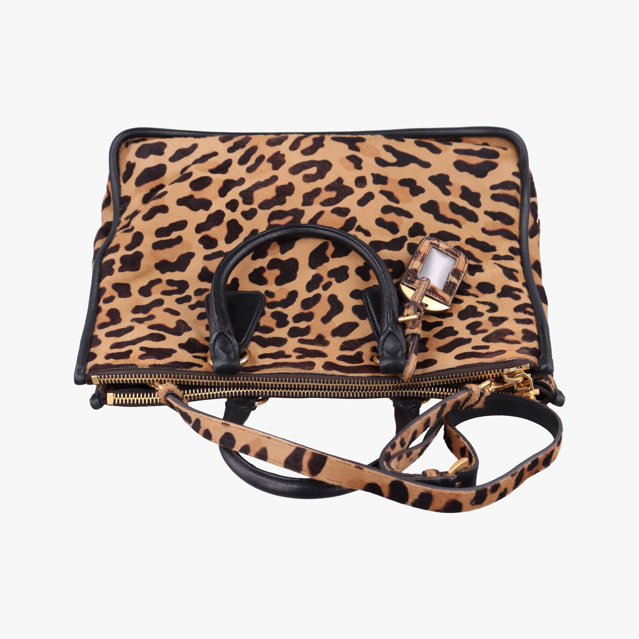 Pre-owned Prada Leopard Print beige×Multicolour ponyhair×leather  handbag | stylenewstar