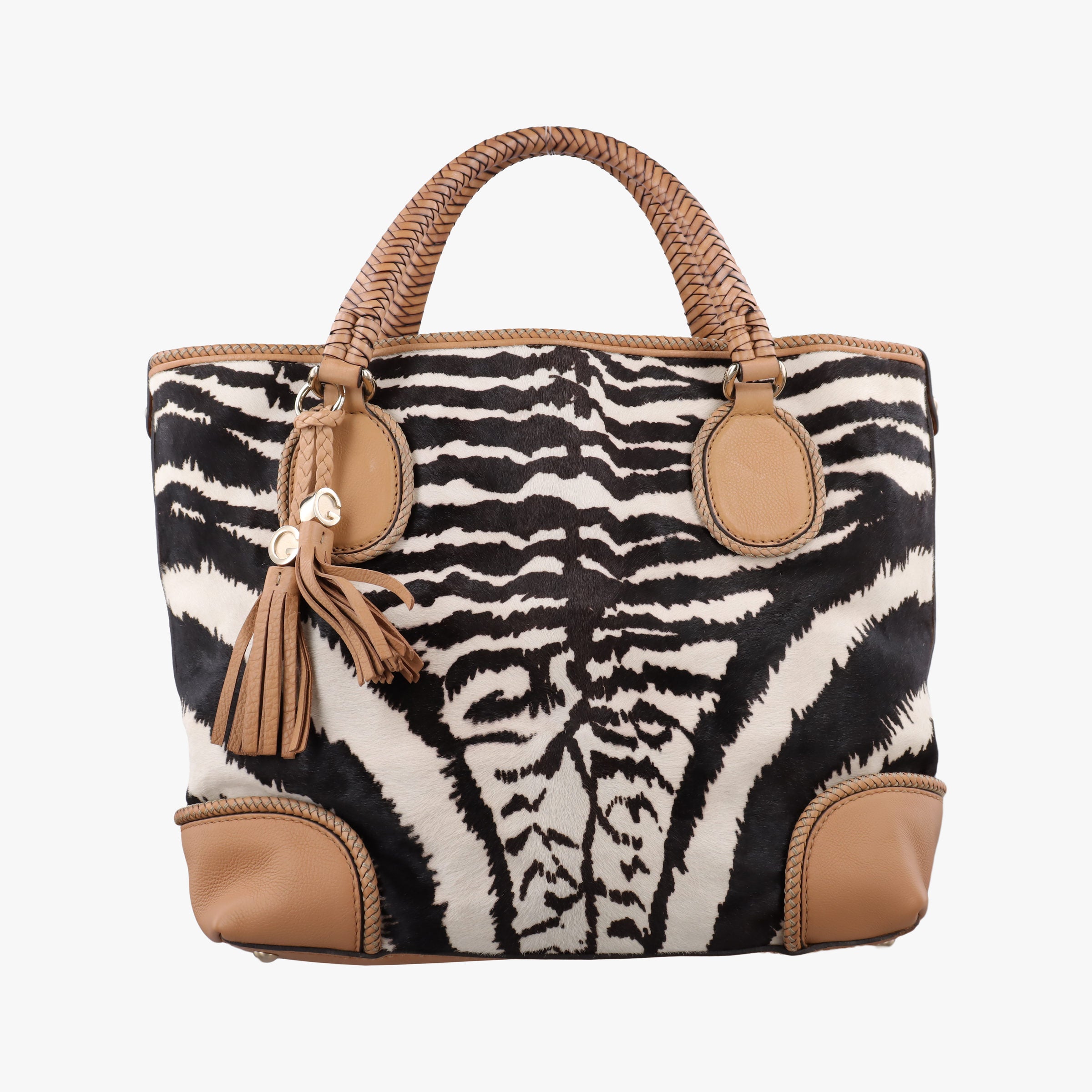Pre-owned Gucci Zebra Printed Marrakech Black×White×Beige ponyhair×leather 257023 handbag | stylenewstar