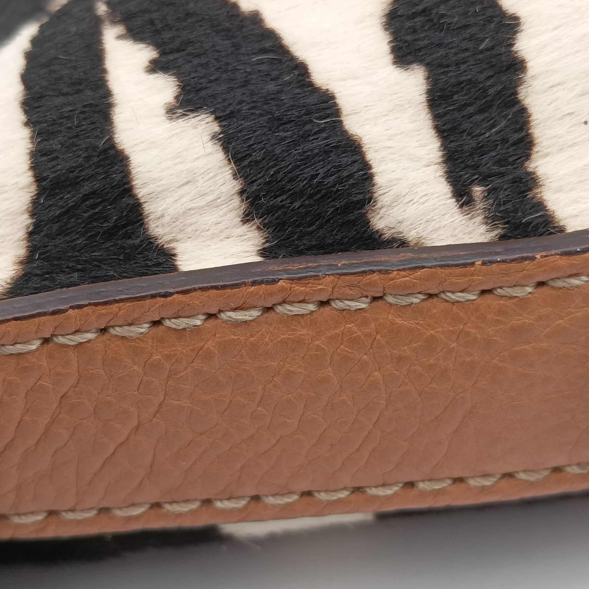 Pre-owned Gucci Zebra Printed Marrakech Black×White×Beige ponyhair×leather 257023 handbag | stylenewstar