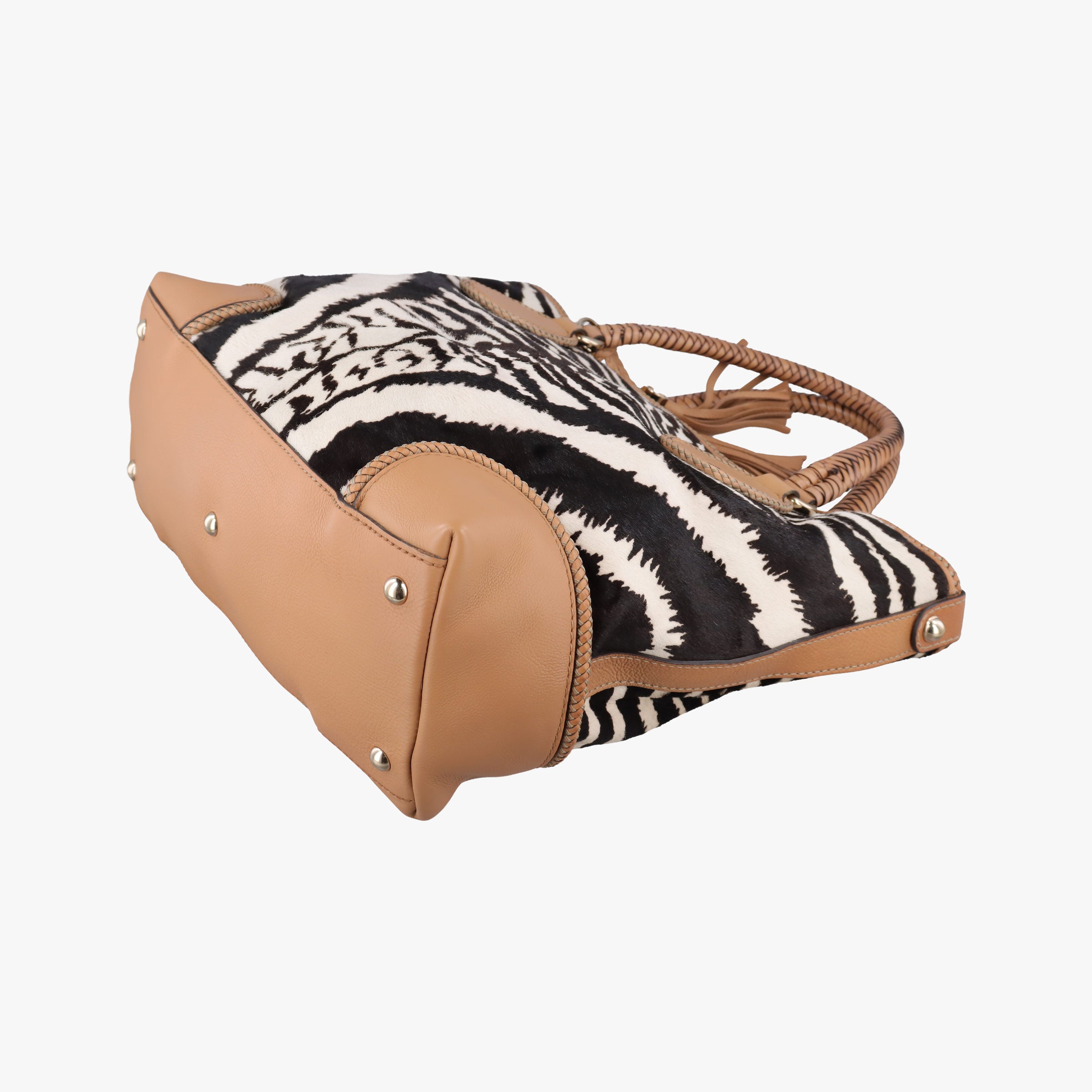 Pre-owned Gucci Zebra Printed Marrakech Black×White×Beige ponyhair×leather 257023 handbag | stylenewstar