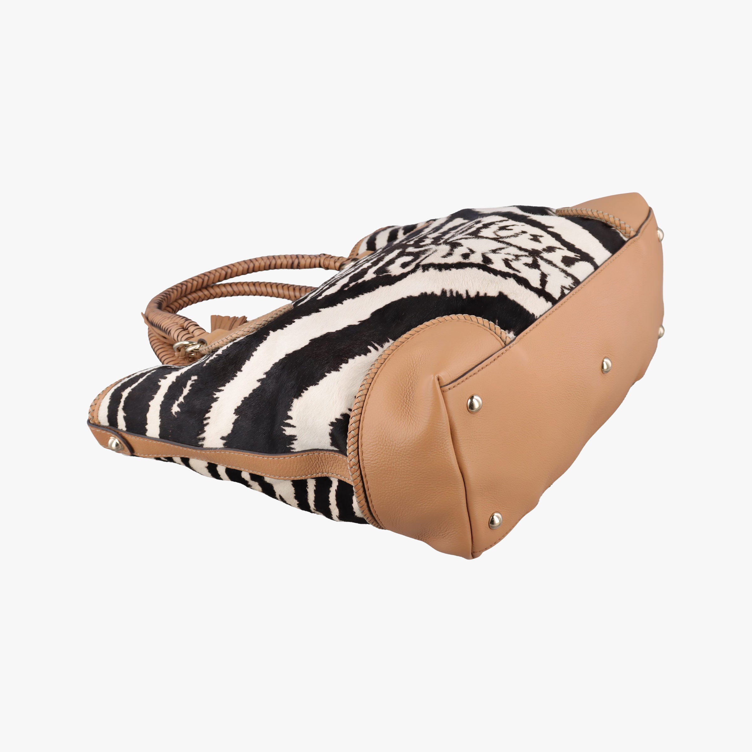 Pre-owned Gucci Zebra Printed Marrakech Black×White×Beige ponyhair×leather 257023 handbag | stylenewstar
