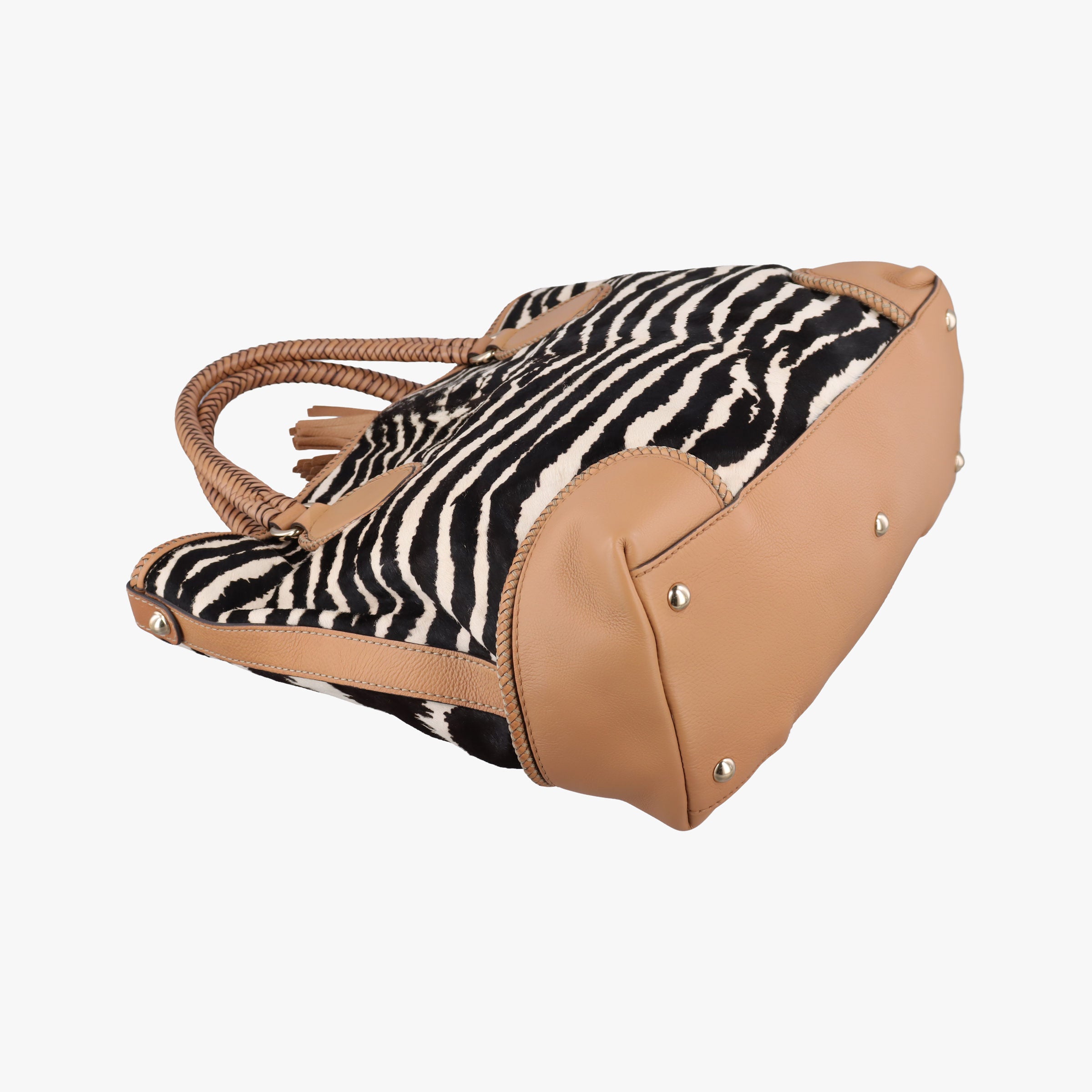 Pre-owned Gucci Zebra Printed Marrakech Black×White×Beige ponyhair×leather 257023 handbag | stylenewstar