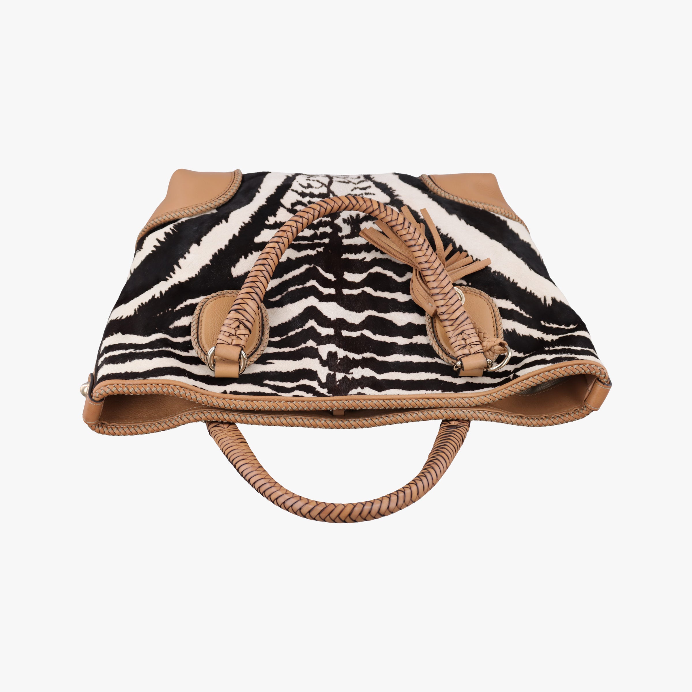 Pre-owned Gucci Zebra Printed Marrakech Black×White×Beige ponyhair×leather 257023 handbag | stylenewstar