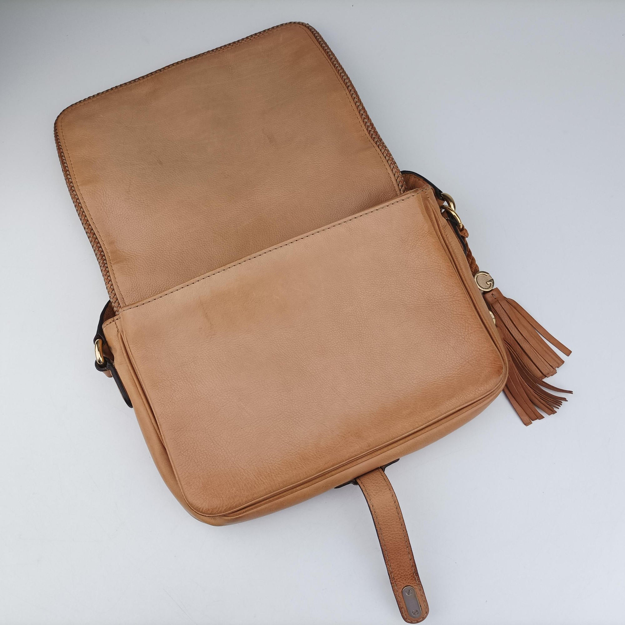 Pre-owned Gucci Marrakech Messenger Brown Leather 257024 shoulderbag | stylenewstar