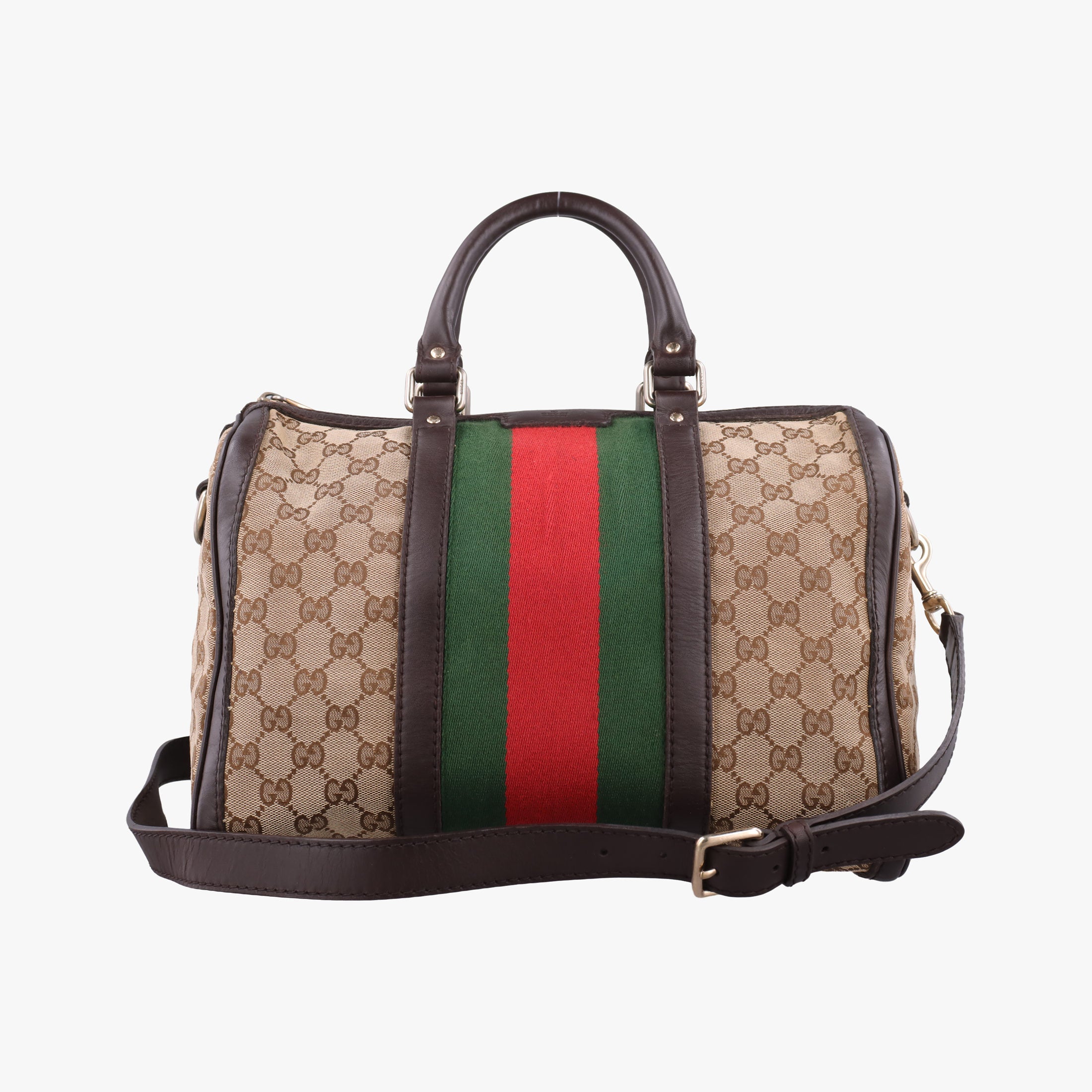 Pre-owned Gucci Sherry Line Brown×Beige×Red×Green canvas×leather 247205 shoulderbag | stylenewstar