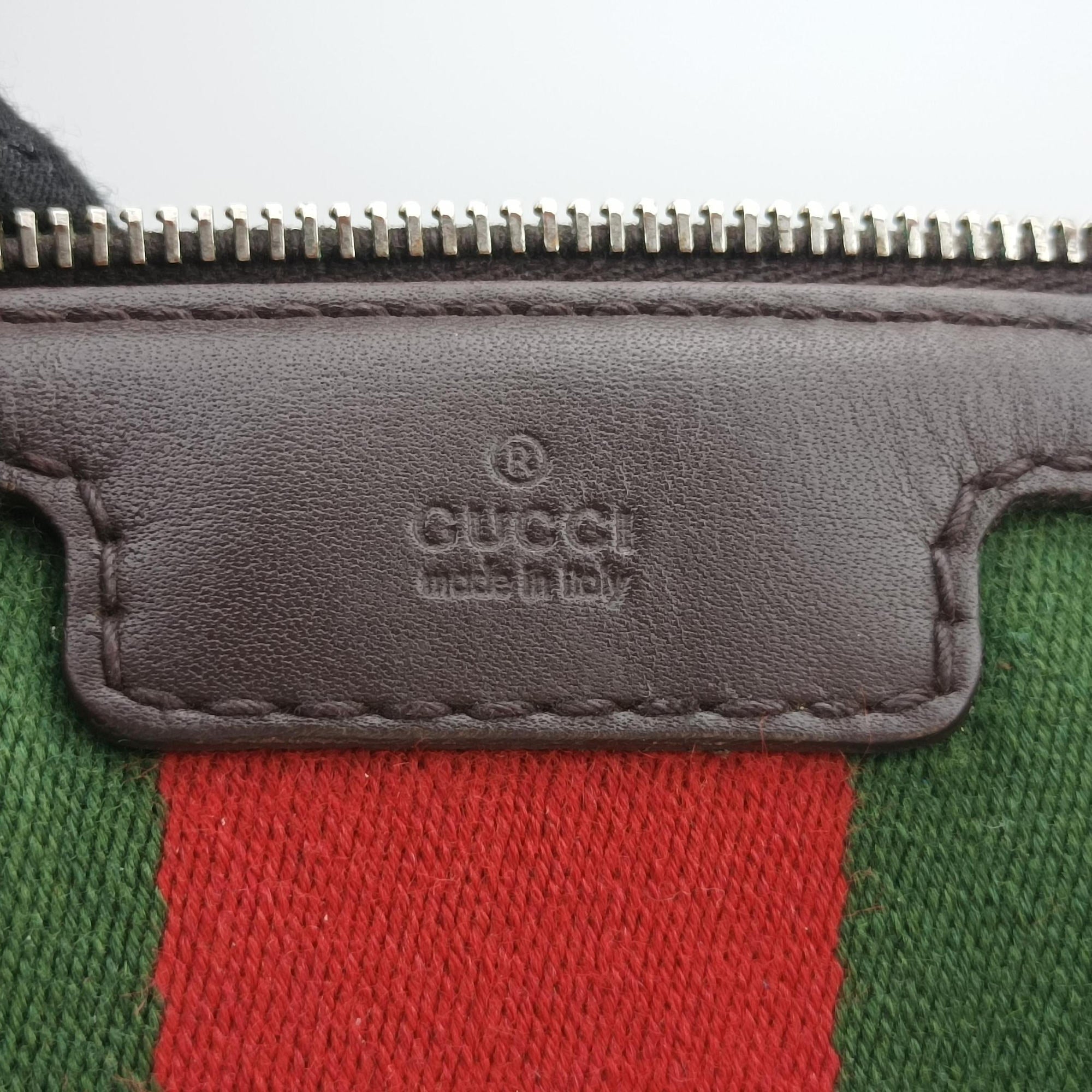 Pre-owned Gucci Sherry Line Brown×Beige×Red×Green canvas×leather 247205 shoulderbag | stylenewstar