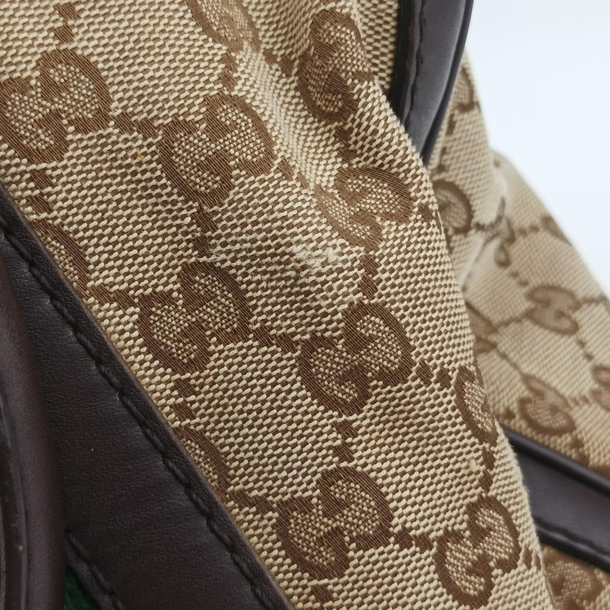 Pre-owned Gucci Sherry Line Brown×Beige×Red×Green canvas×leather 247205 shoulderbag | stylenewstar