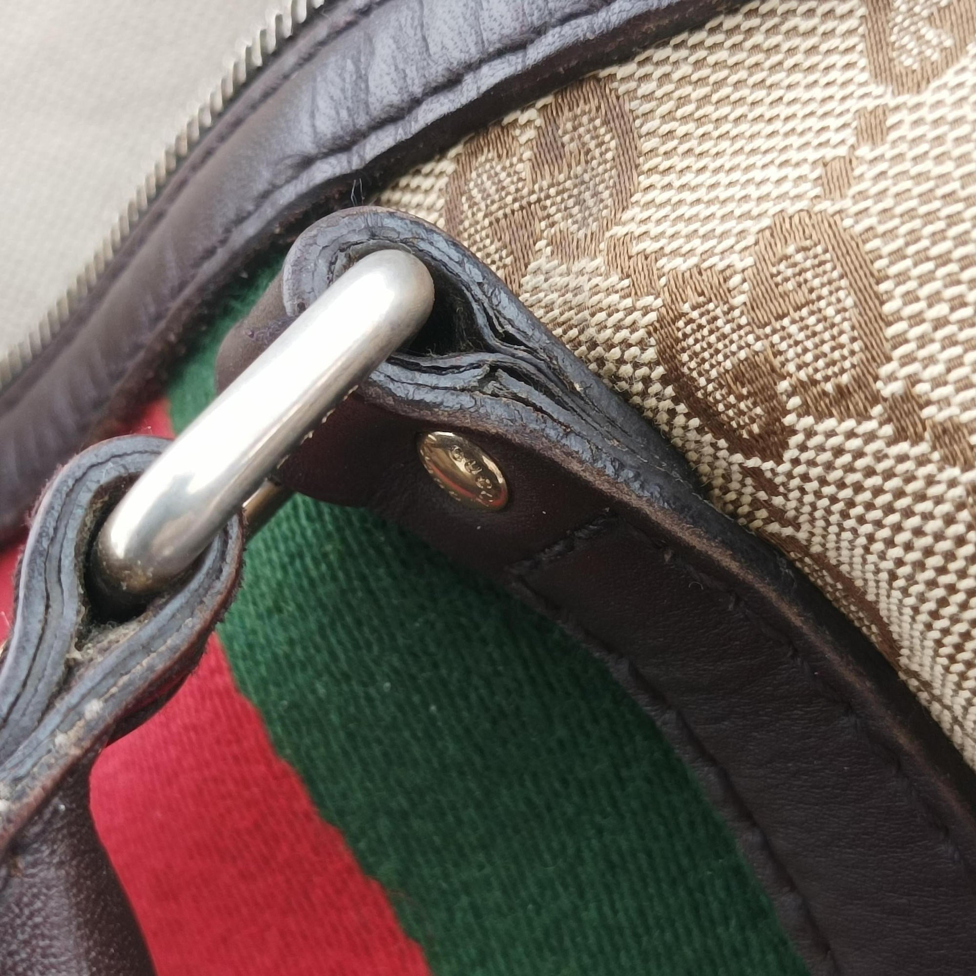 Pre-owned Gucci Sherry Line Brown×Beige×Red×Green canvas×leather 247205 shoulderbag | stylenewstar