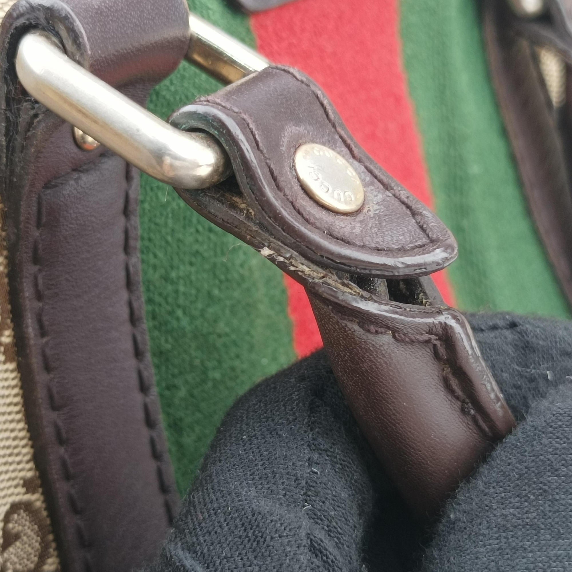 Pre-owned Gucci Sherry Line Brown×Beige×Red×Green canvas×leather 247205 shoulderbag | stylenewstar