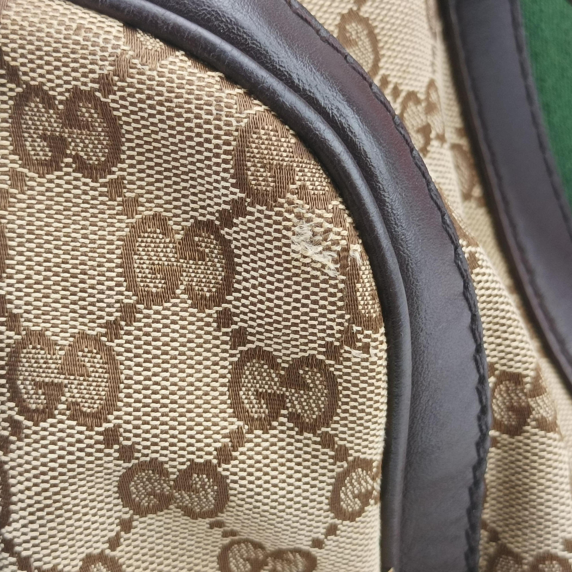 Pre-owned Gucci Sherry Line Brown×Beige×Red×Green canvas×leather 247205 shoulderbag | stylenewstar