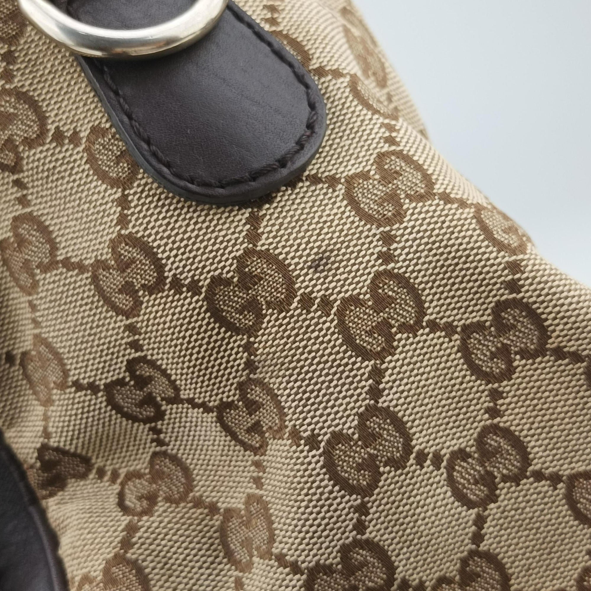 Pre-owned Gucci Sherry Line Brown×Beige×Red×Green canvas×leather 247205 shoulderbag | stylenewstar
