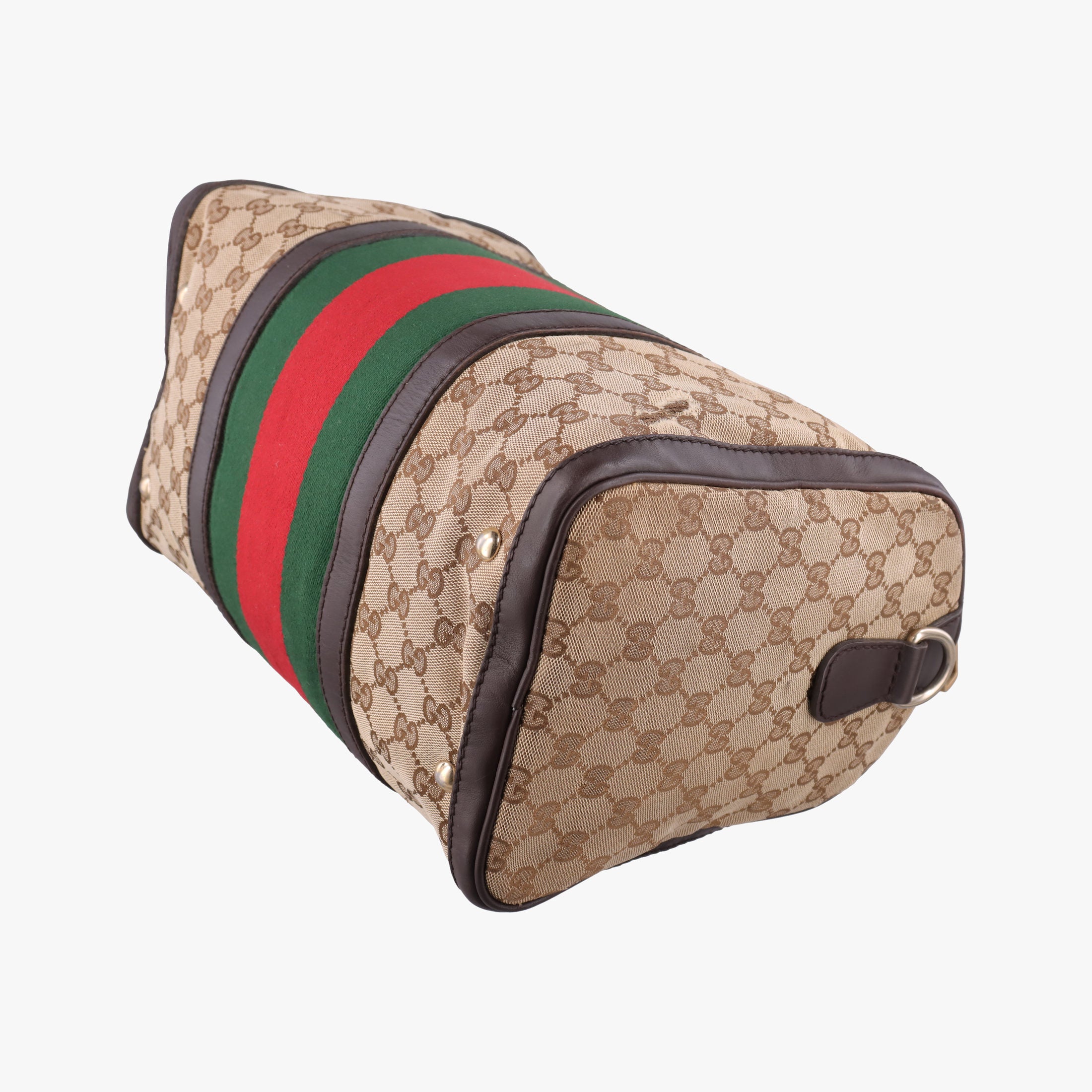 Pre-owned Gucci Sherry Line Brown×Beige×Red×Green canvas×leather 247205 shoulderbag | stylenewstar