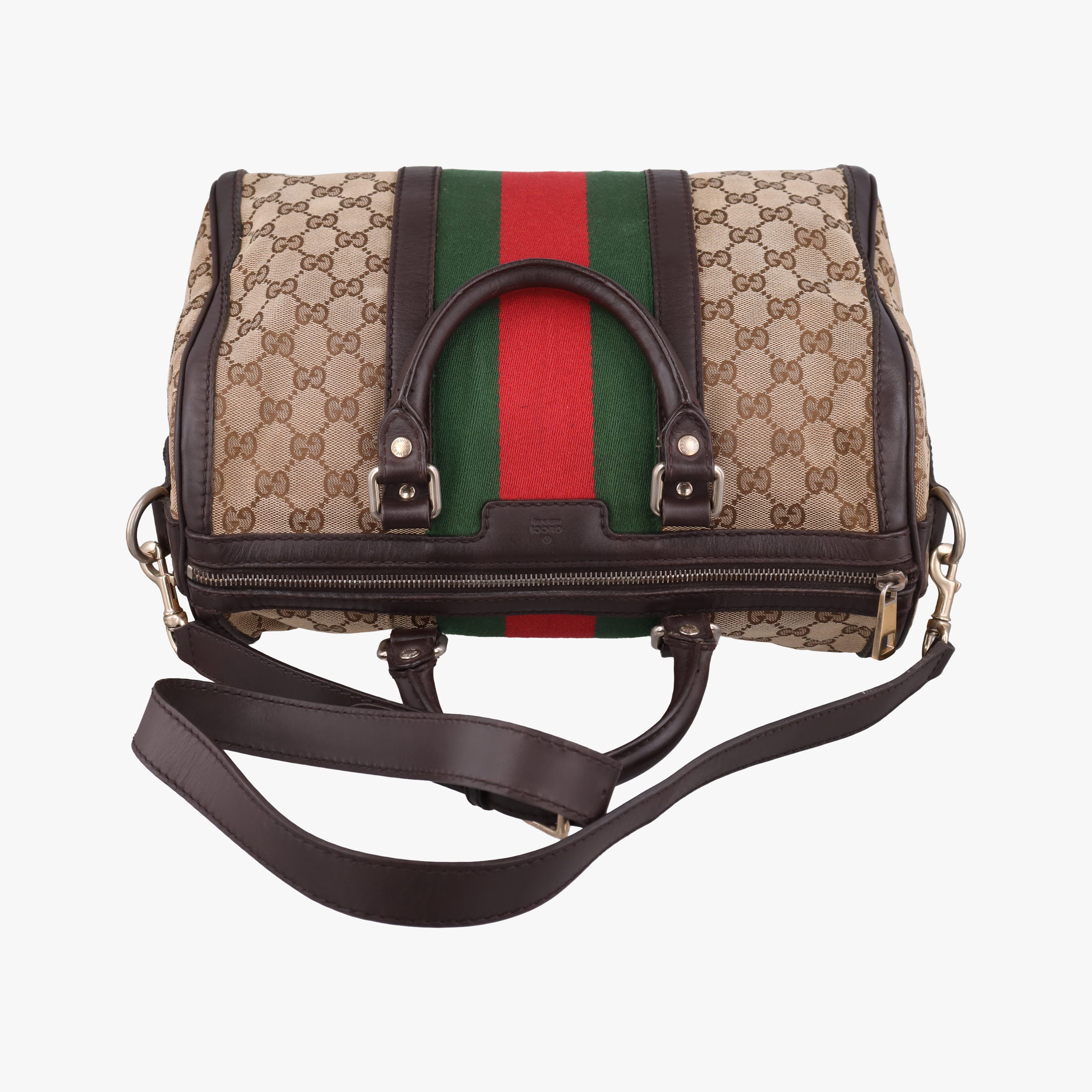 Pre-owned Gucci Sherry Line Brown×Beige×Red×Green canvas×leather 247205 shoulderbag | stylenewstar