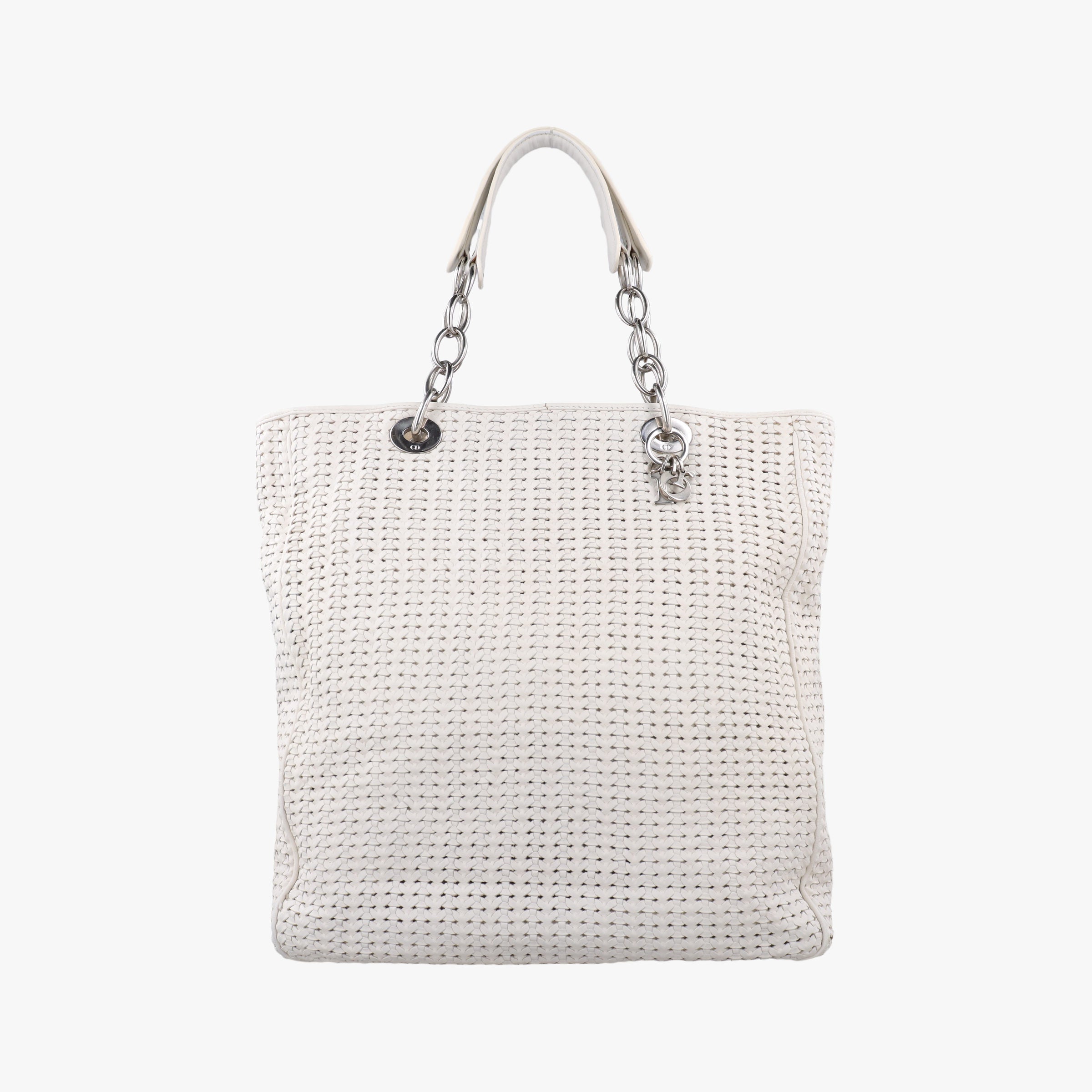 Pre-owned Christian Dior Soft Lady Dior Canage INTRECCIATO Tote White lambskin  handbag | stylenewstar