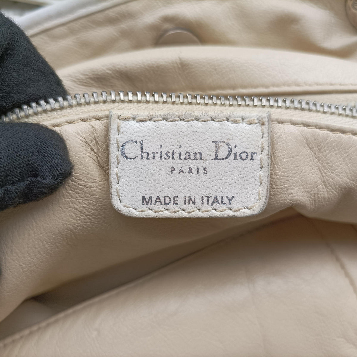 Pre-owned Christian Dior Soft Lady Dior Canage INTRECCIATO Tote White lambskin  handbag | stylenewstar