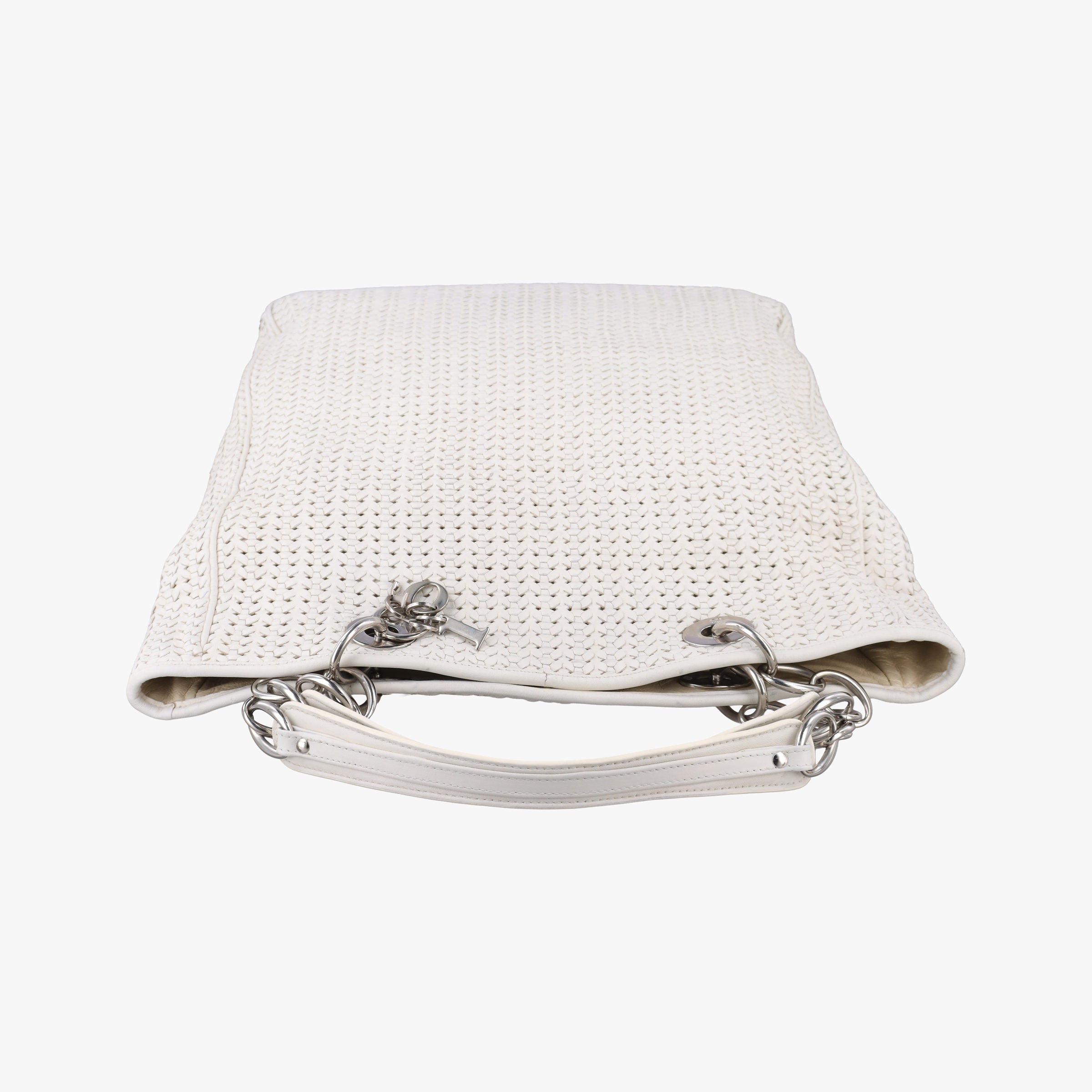 Pre-owned Christian Dior Soft Lady Dior Canage INTRECCIATO Tote White lambskin  handbag | stylenewstar