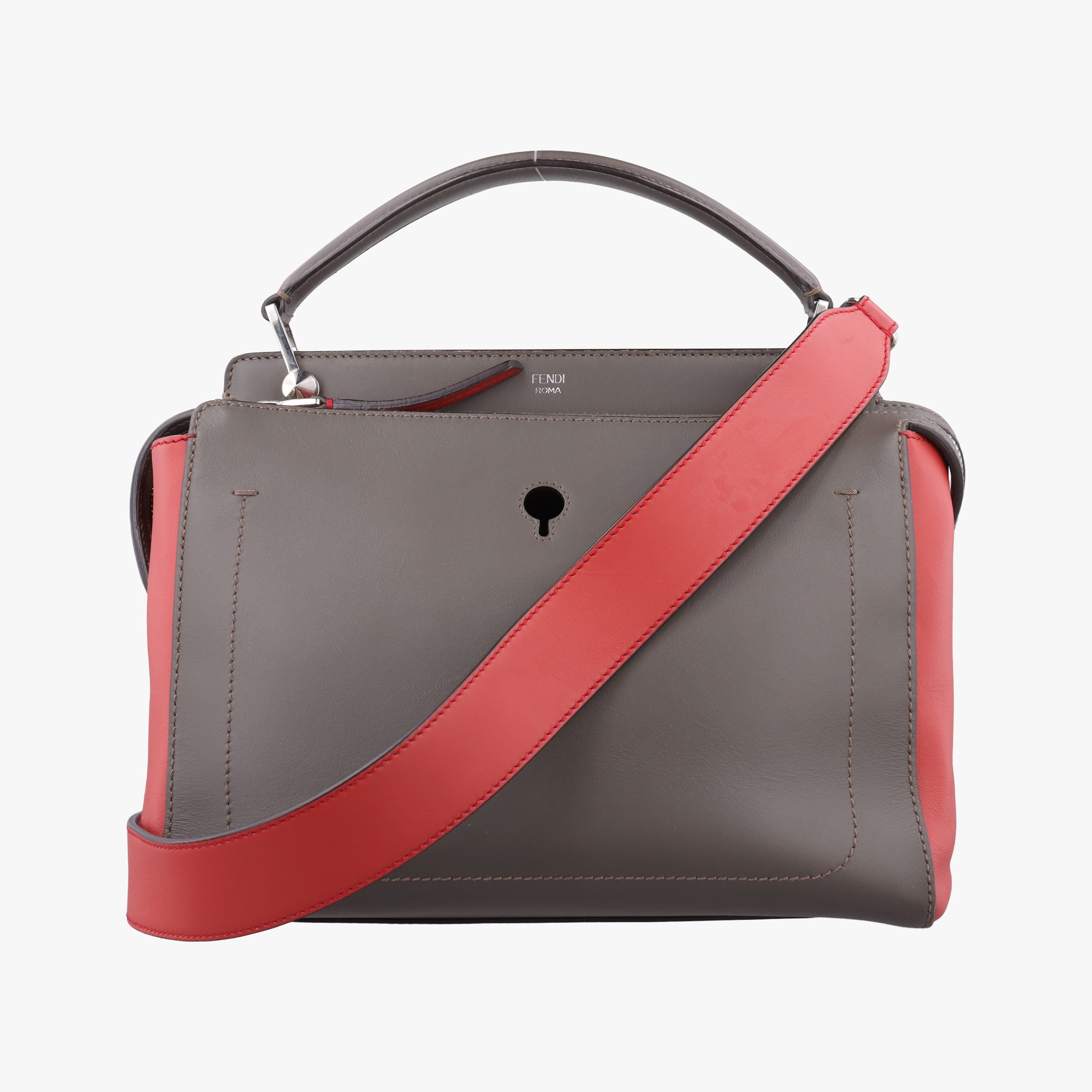 Pre-owned Fendi Dotcom Gray × Orange Leather 8BN298 shoulderbag | stylenewstar
