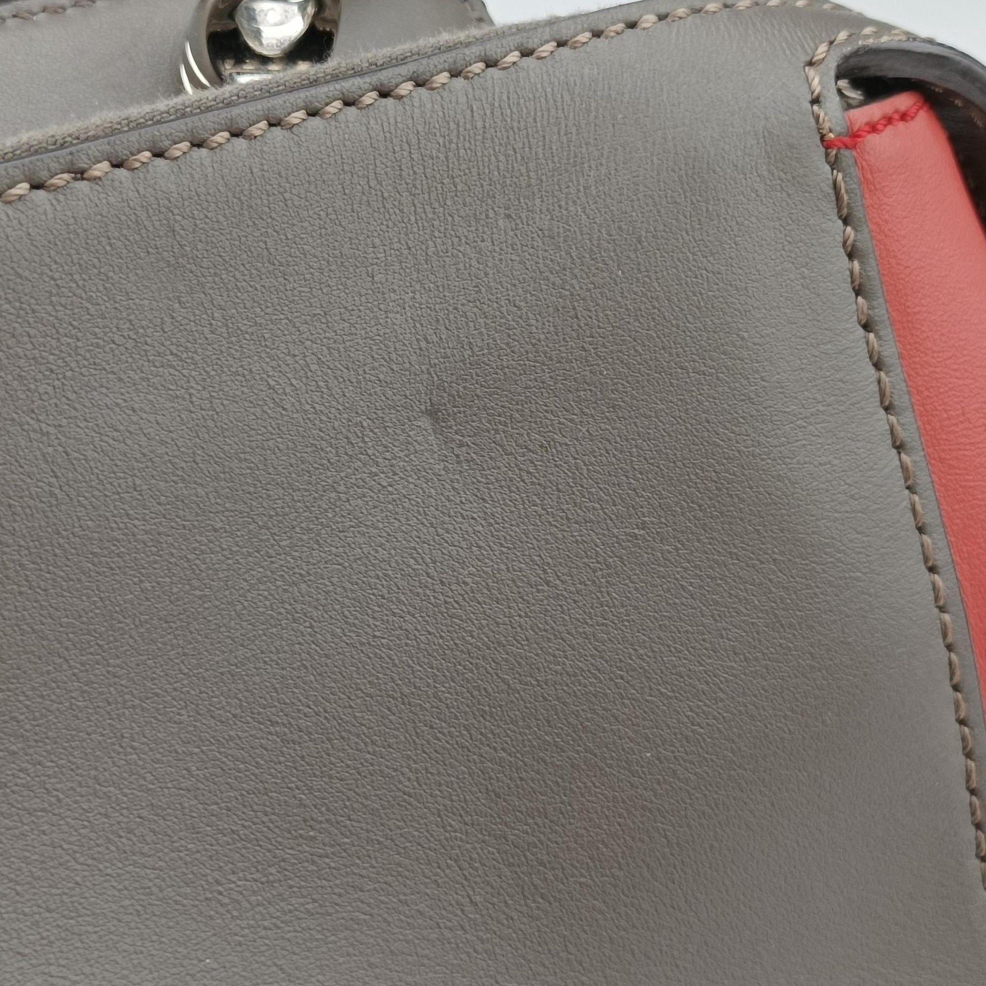 Pre-owned Fendi Dotcom Gray × Orange Leather 8BN298 shoulderbag | stylenewstar