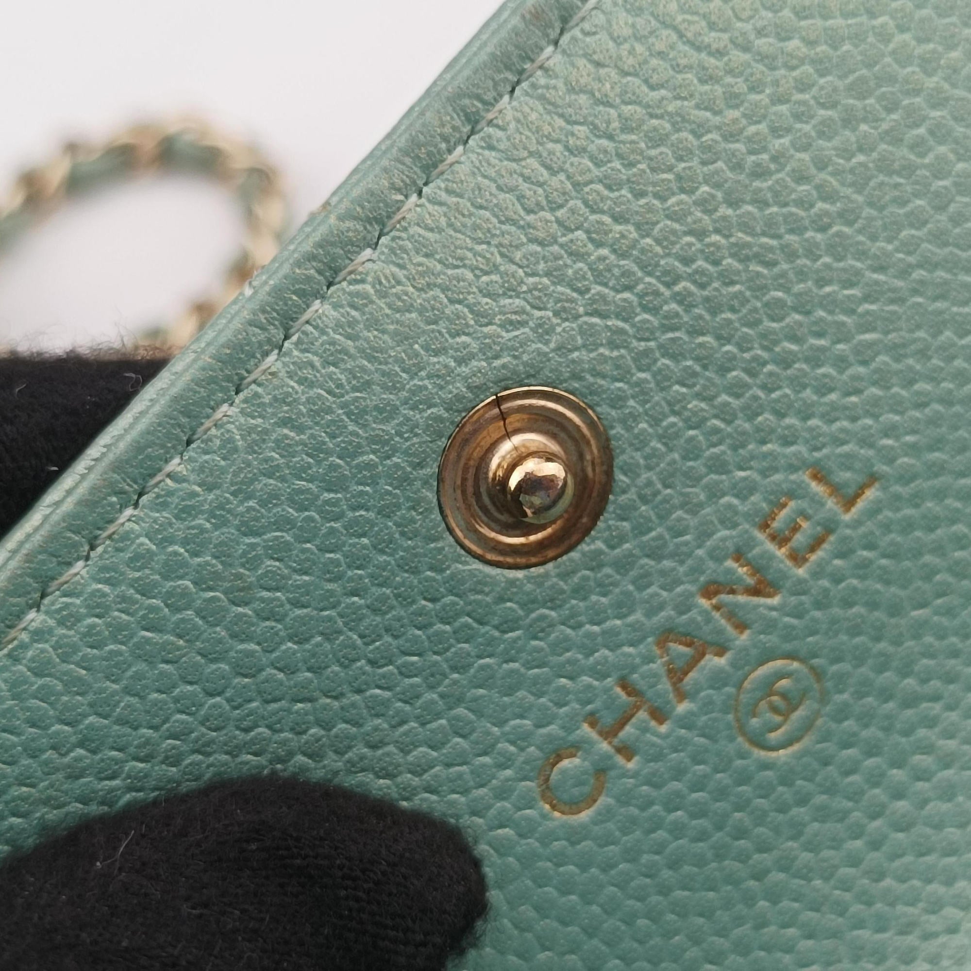 Secondhand Chanel Mini Matelasse Pearl Coin Purse Green lambskin AP2119 handbag | stylenewstar