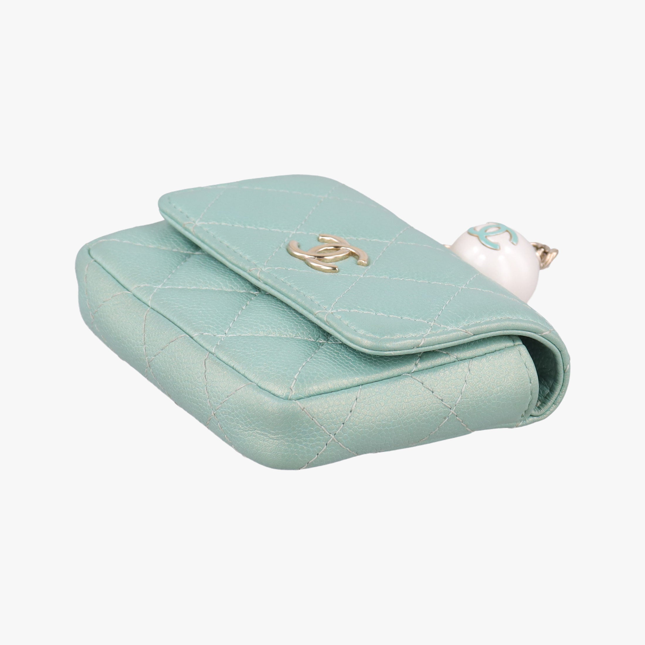 Secondhand Chanel Mini Matelasse Pearl Coin Purse Green lambskin AP2119 handbag | stylenewstar