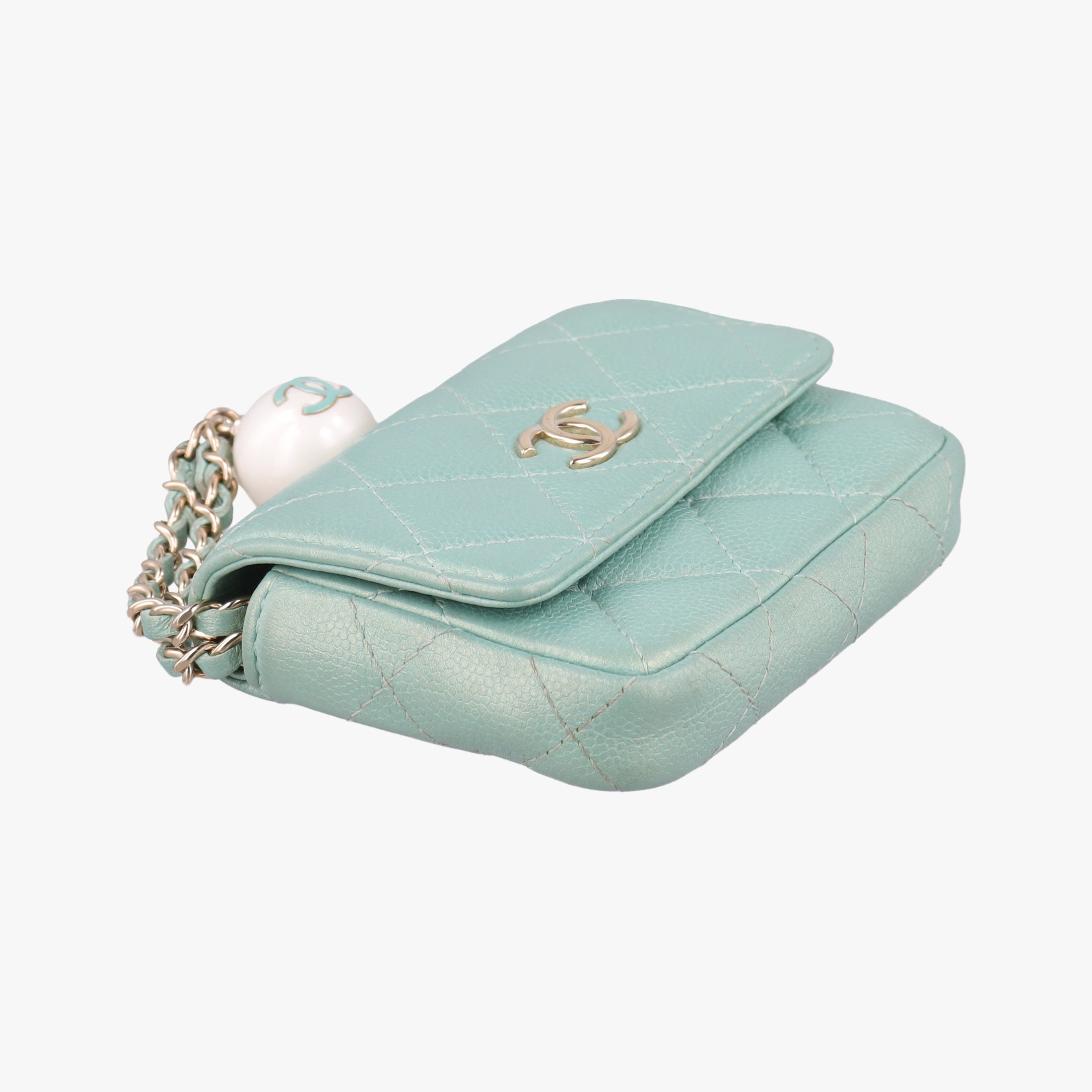 Secondhand Chanel Mini Matelasse Pearl Coin Purse Green lambskin AP2119 handbag | stylenewstar