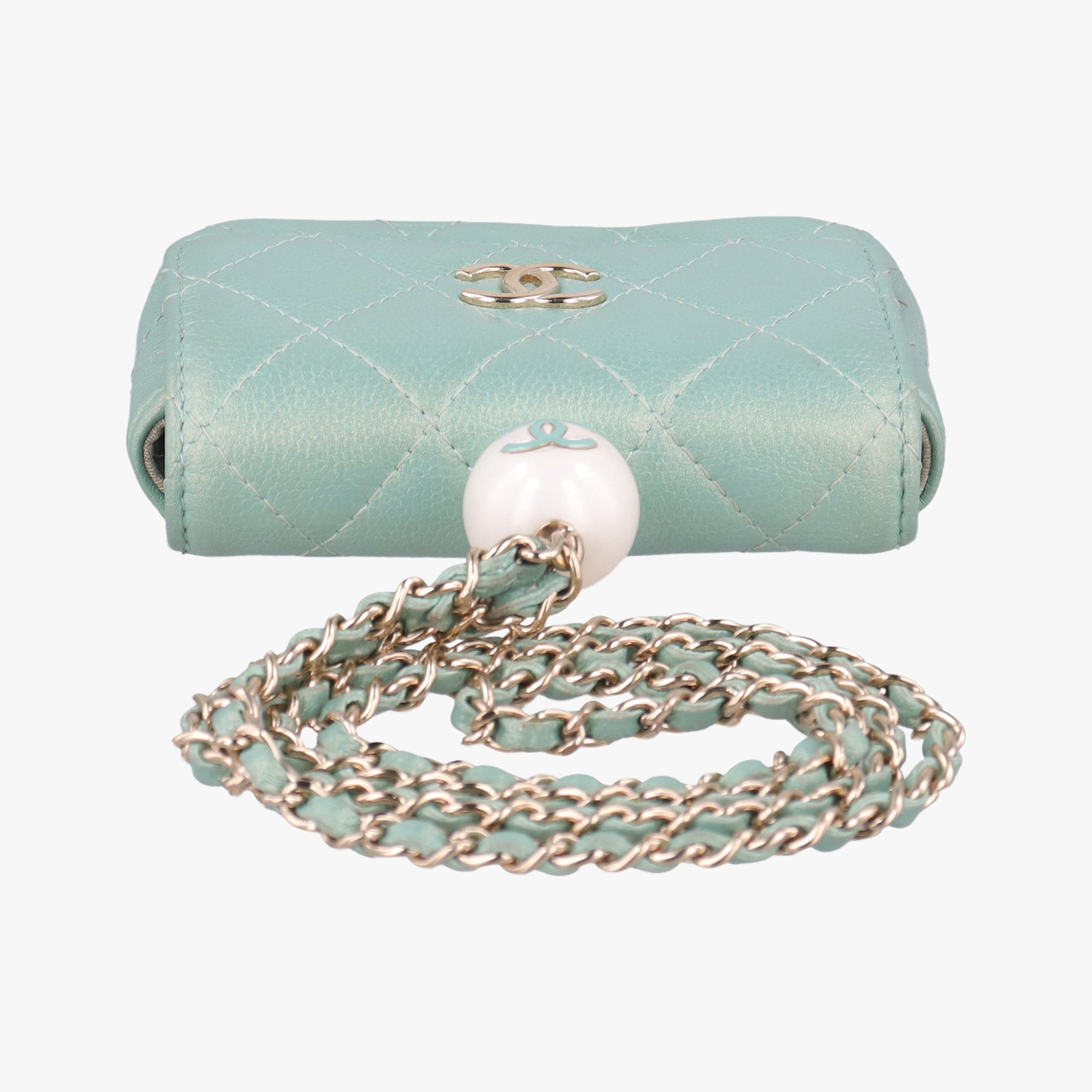 Secondhand Chanel Mini Matelasse Pearl Coin Purse Green lambskin AP2119 handbag | stylenewstar