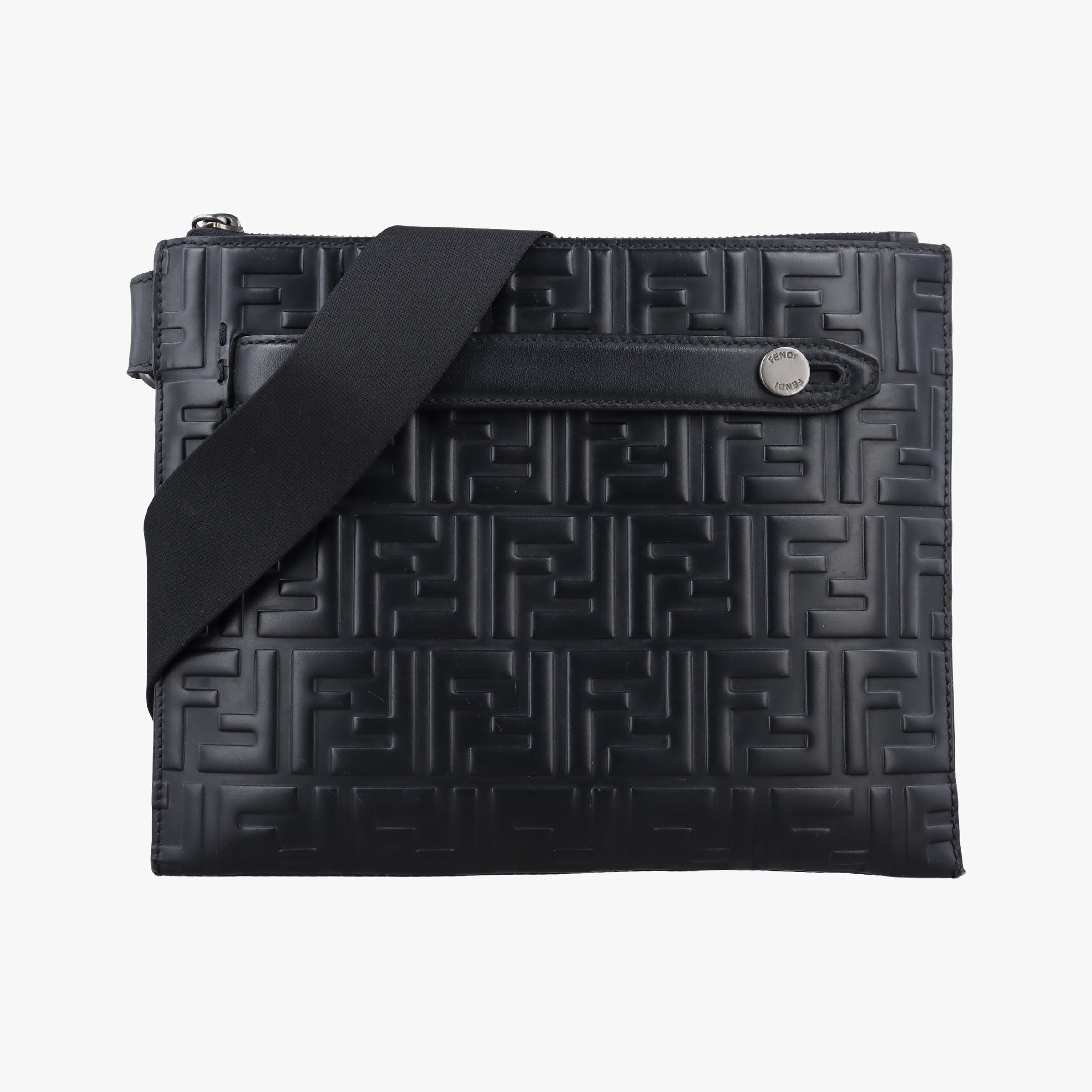 Pre-owned Fendi Zucca Print Black Leather 7VA437 shoulderbag | stylenewstar