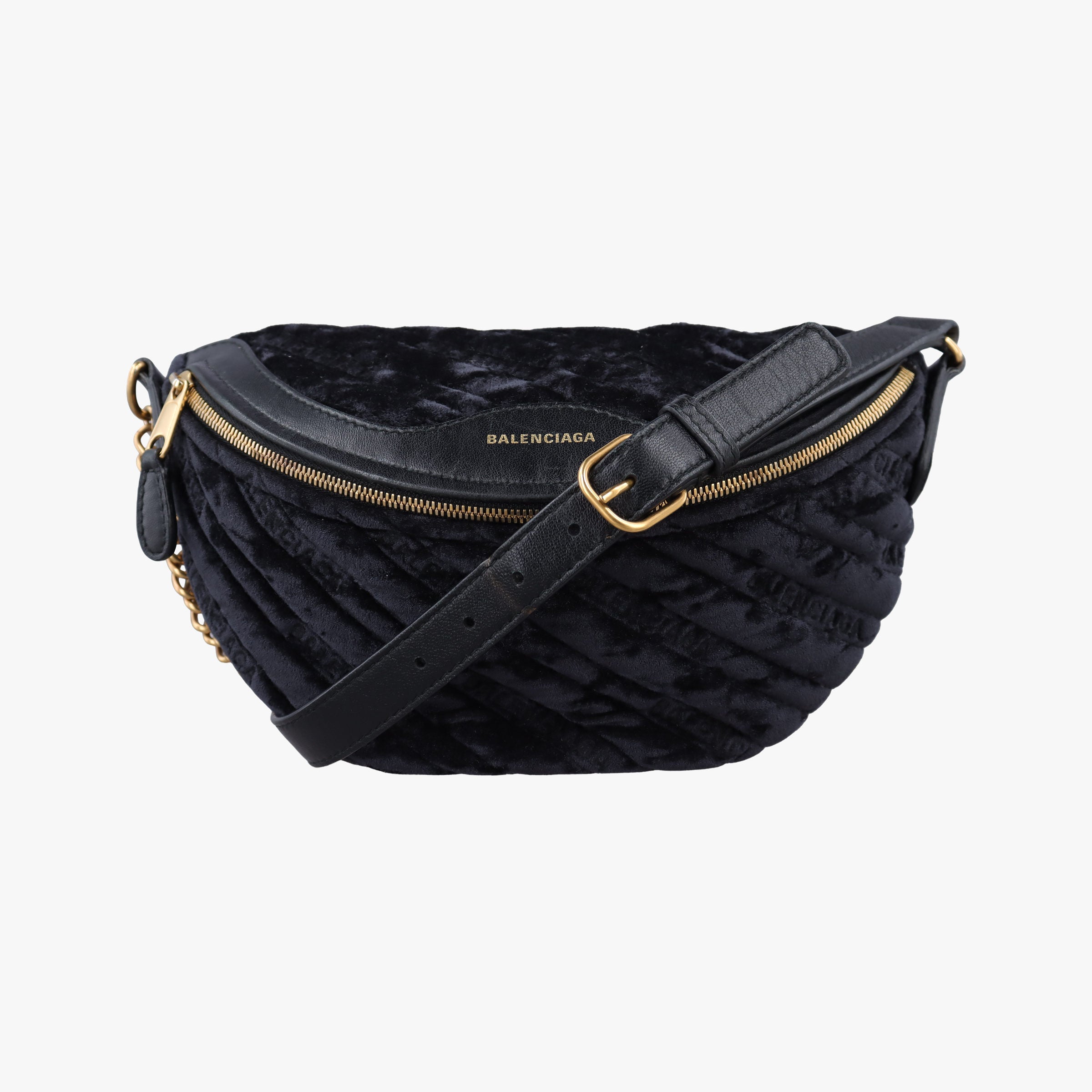 Pre-owned Balenciaga Souvenir XS Black Jacquard Velvet  bum bag/waist bag | stylenewstar
