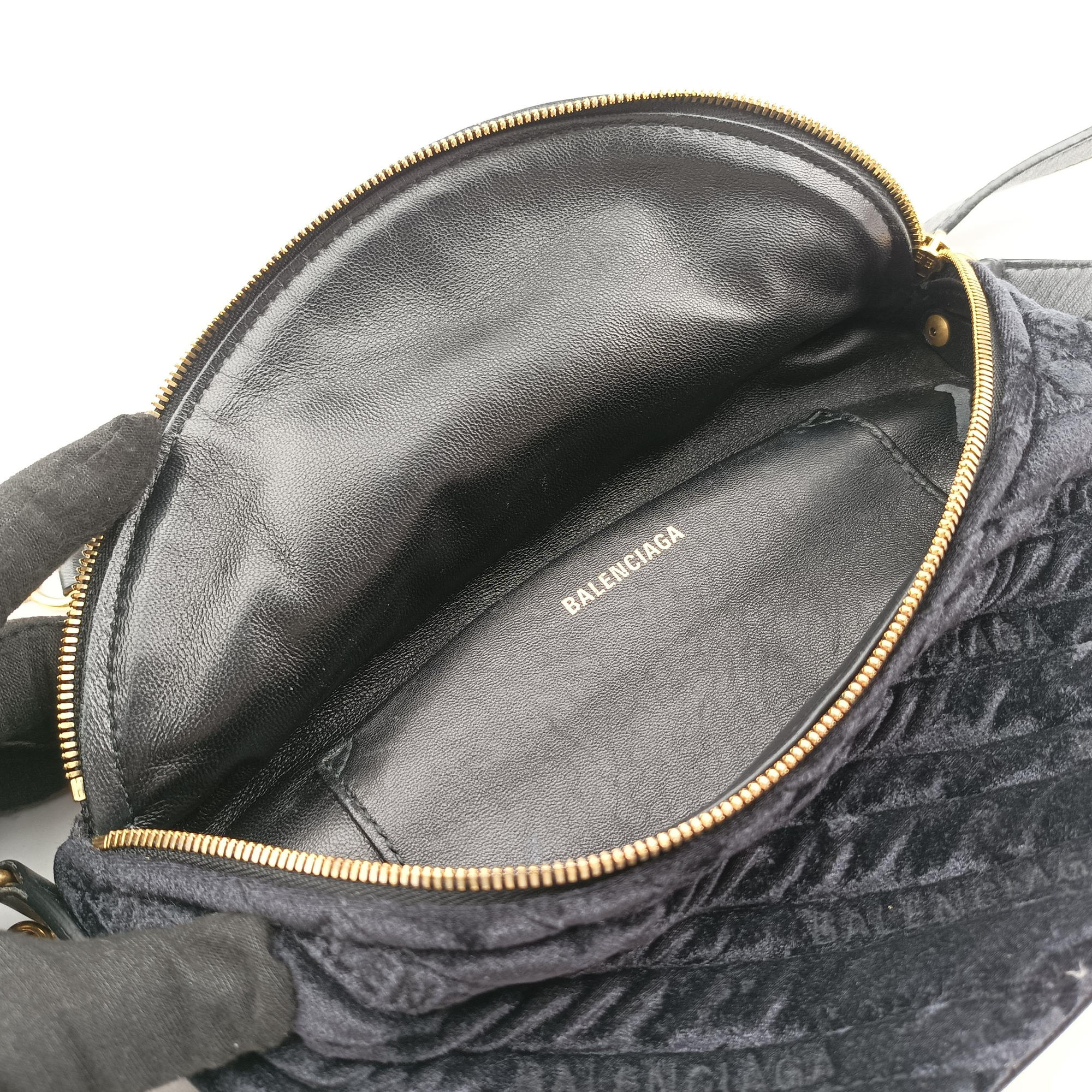 Pre-owned Balenciaga Souvenir XS Black Jacquard Velvet  bum bag/waist bag | stylenewstar