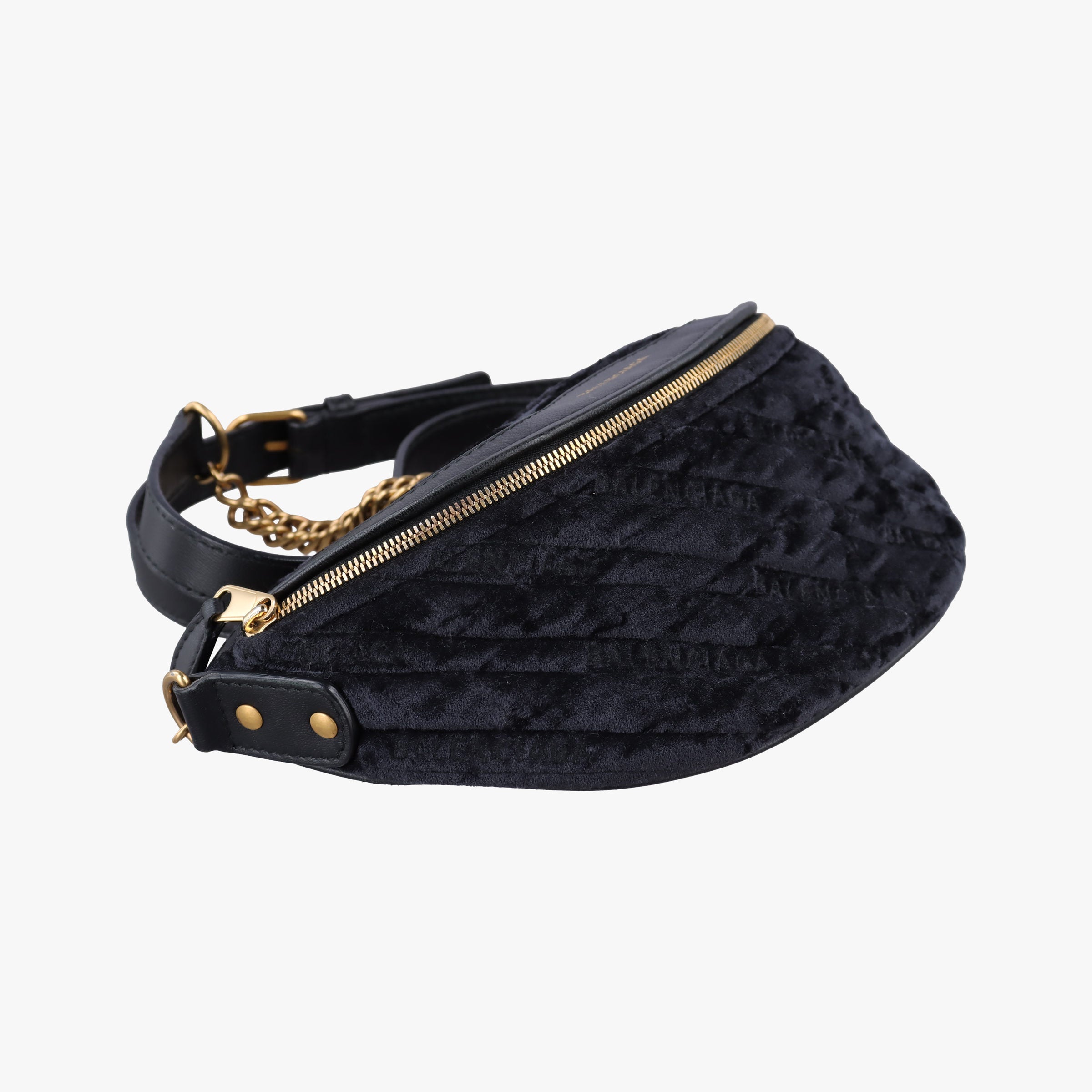Pre-owned Balenciaga Souvenir XS Black Jacquard Velvet  bum bag/waist bag | stylenewstar