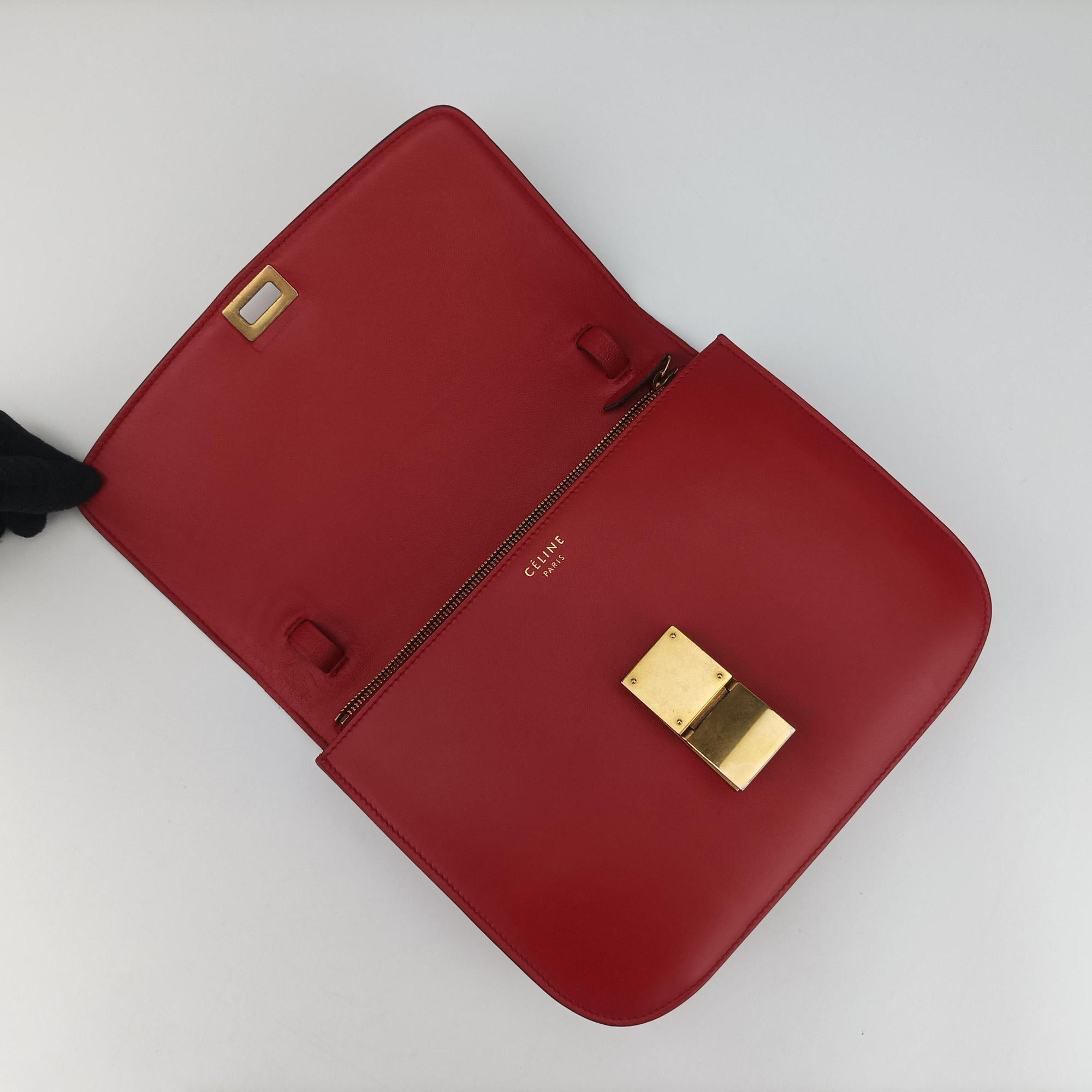 Vintage Celine Classic Box Red Leather  shoulderbag | stylenewstar