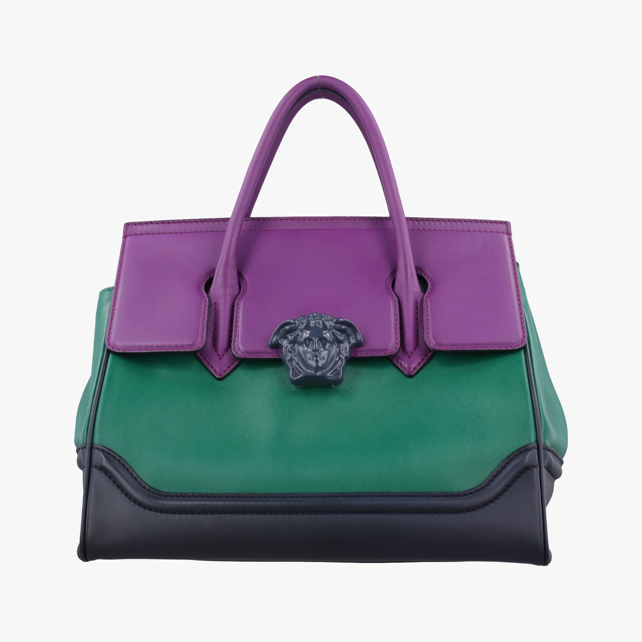 Pre-owned VERSACE Palazzo Empire Green×Navy×Purple Leather  handbag | stylenewstar