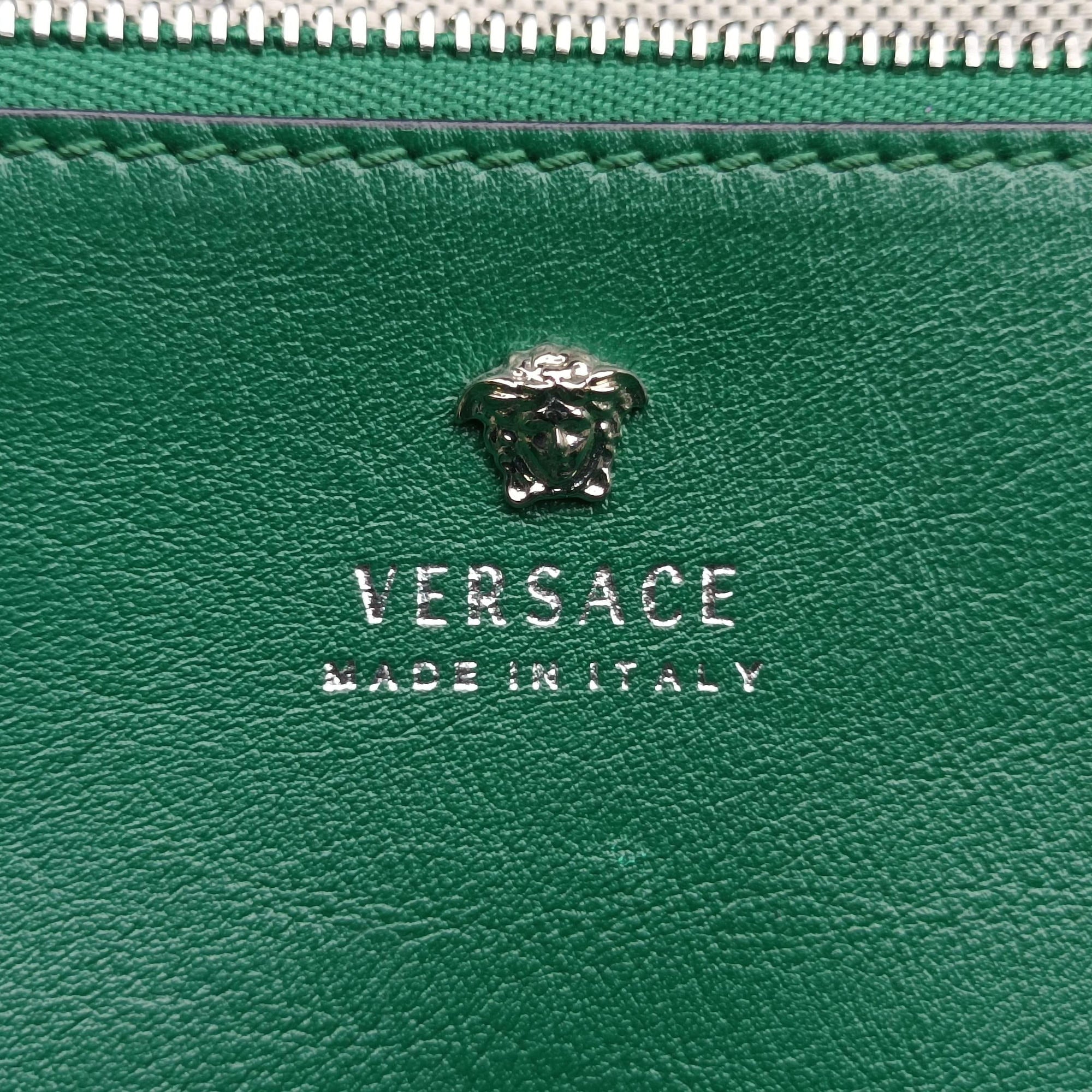 Pre-owned VERSACE Palazzo Empire Green×Navy×Purple Leather  handbag | stylenewstar