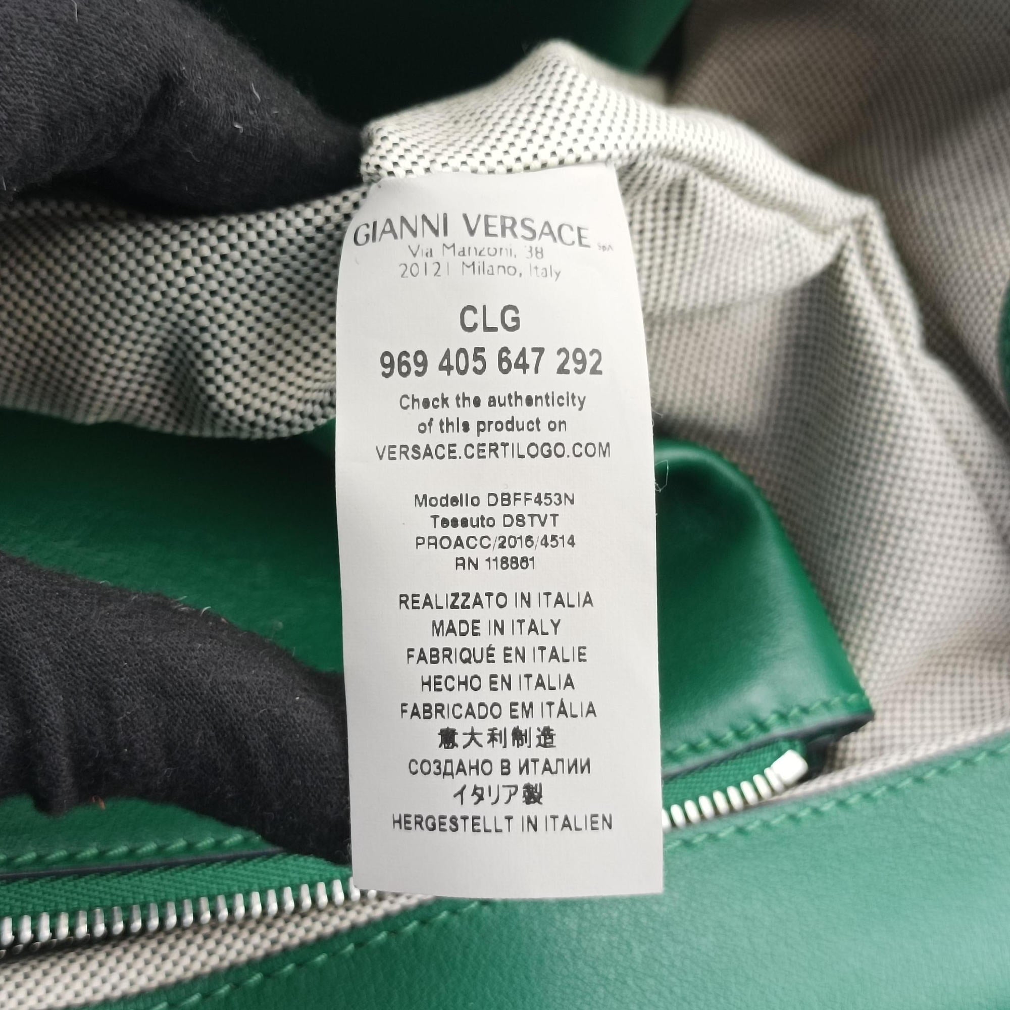 Pre-owned VERSACE Palazzo Empire Green×Navy×Purple Leather  handbag | stylenewstar