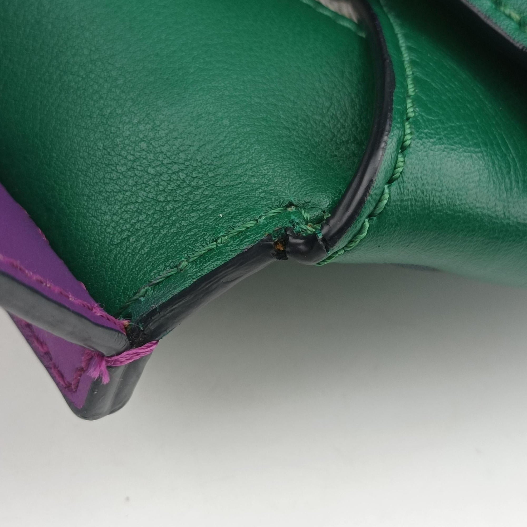 Pre-owned VERSACE Palazzo Empire Green×Navy×Purple Leather  handbag | stylenewstar